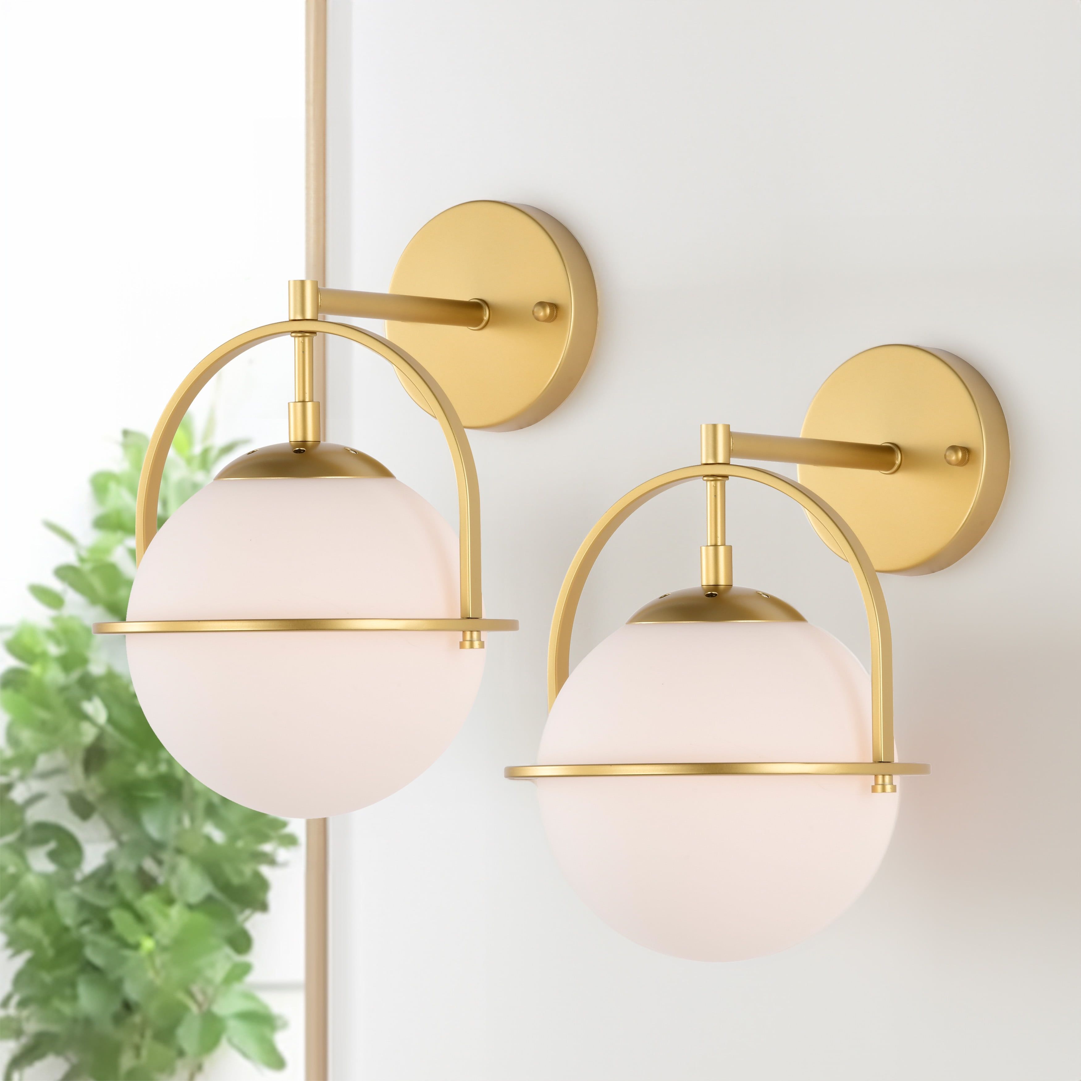 Gold Globe Wall Sconce with Milky White Glass Shade