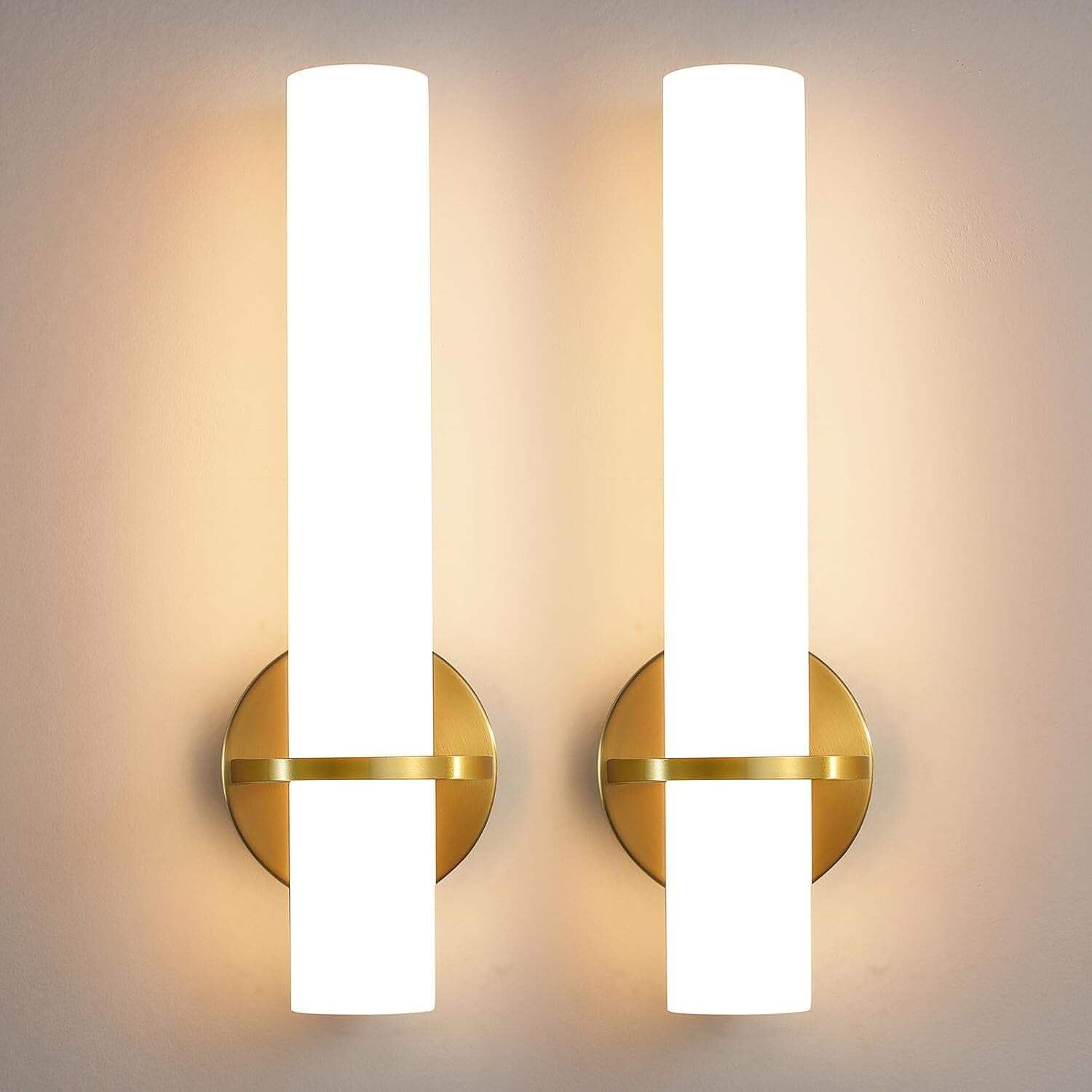 Gold Cylinder Dimmable LED Wall Sconce with Frosted Acrylic Shade