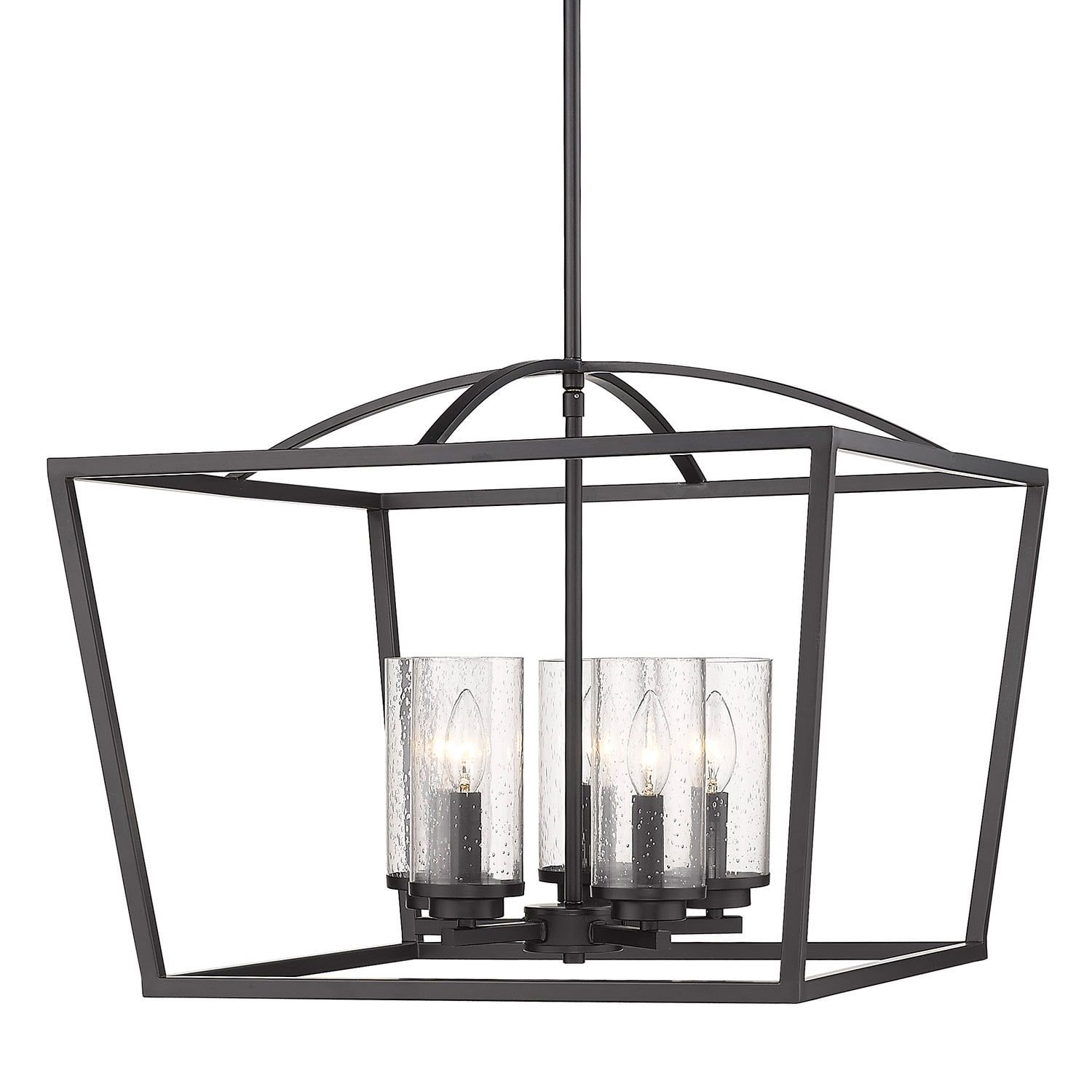 Matte Black Steel Open Cage 5-Light Chandelier