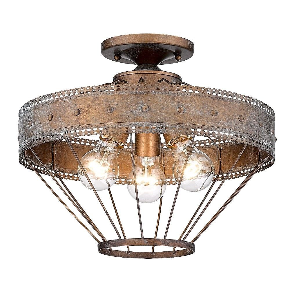 Ferris 15" Copper Patina Scallop-Detail Semi-Flush Light