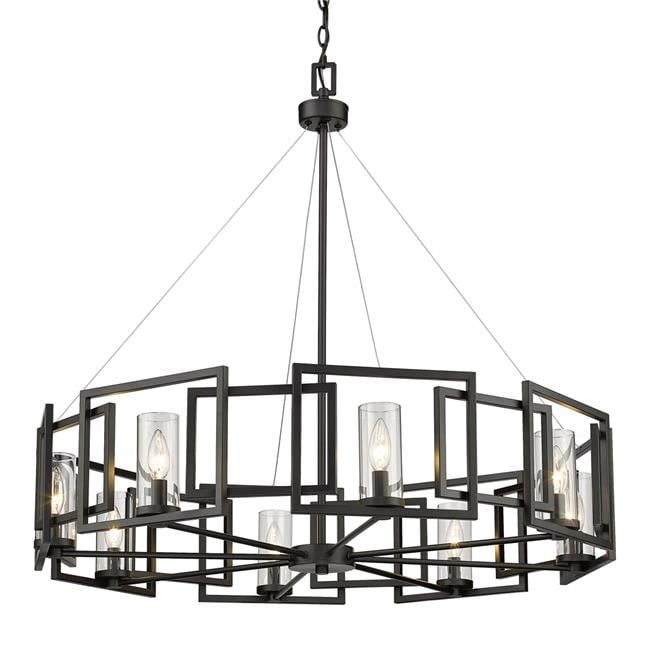 Matte Black Contemporary 8-Light Chandelier with Clear Glass Cylinders