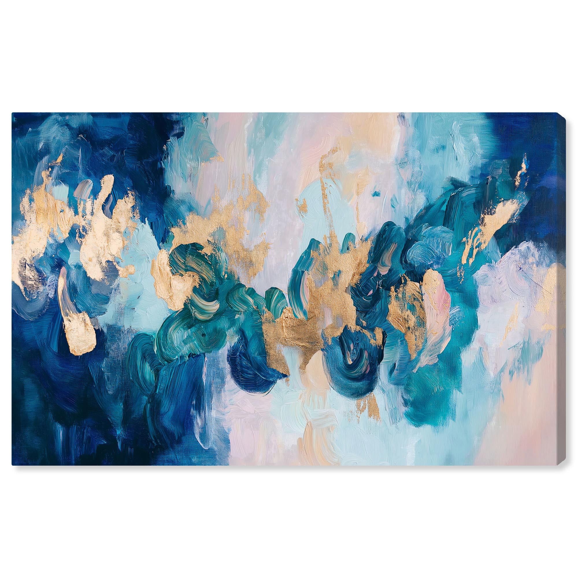 Golden and Aqua Abstract Canvas Art, 15" x 10"