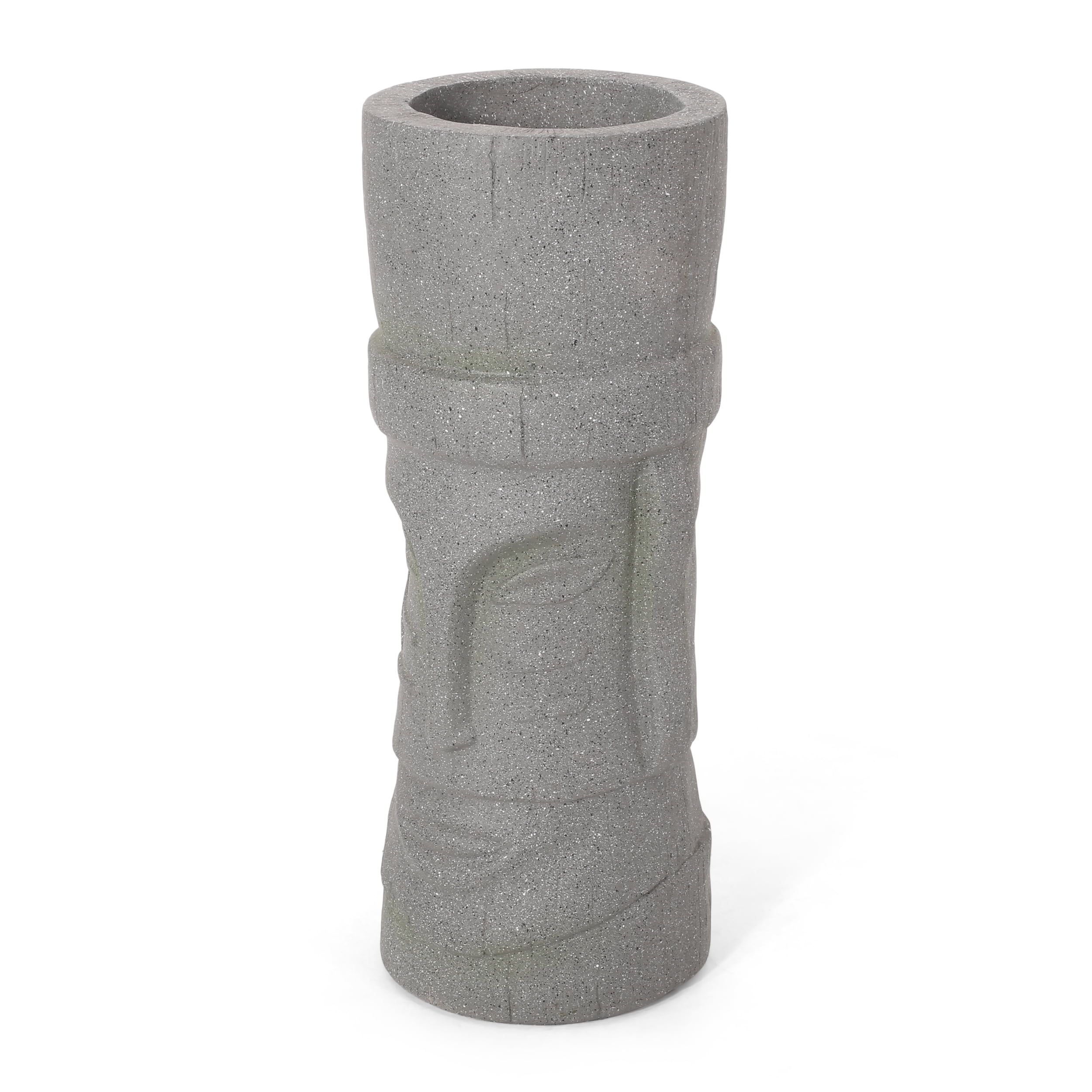 Polynesian Totem Cast Stone Planter in Stone Gray, 24" Height