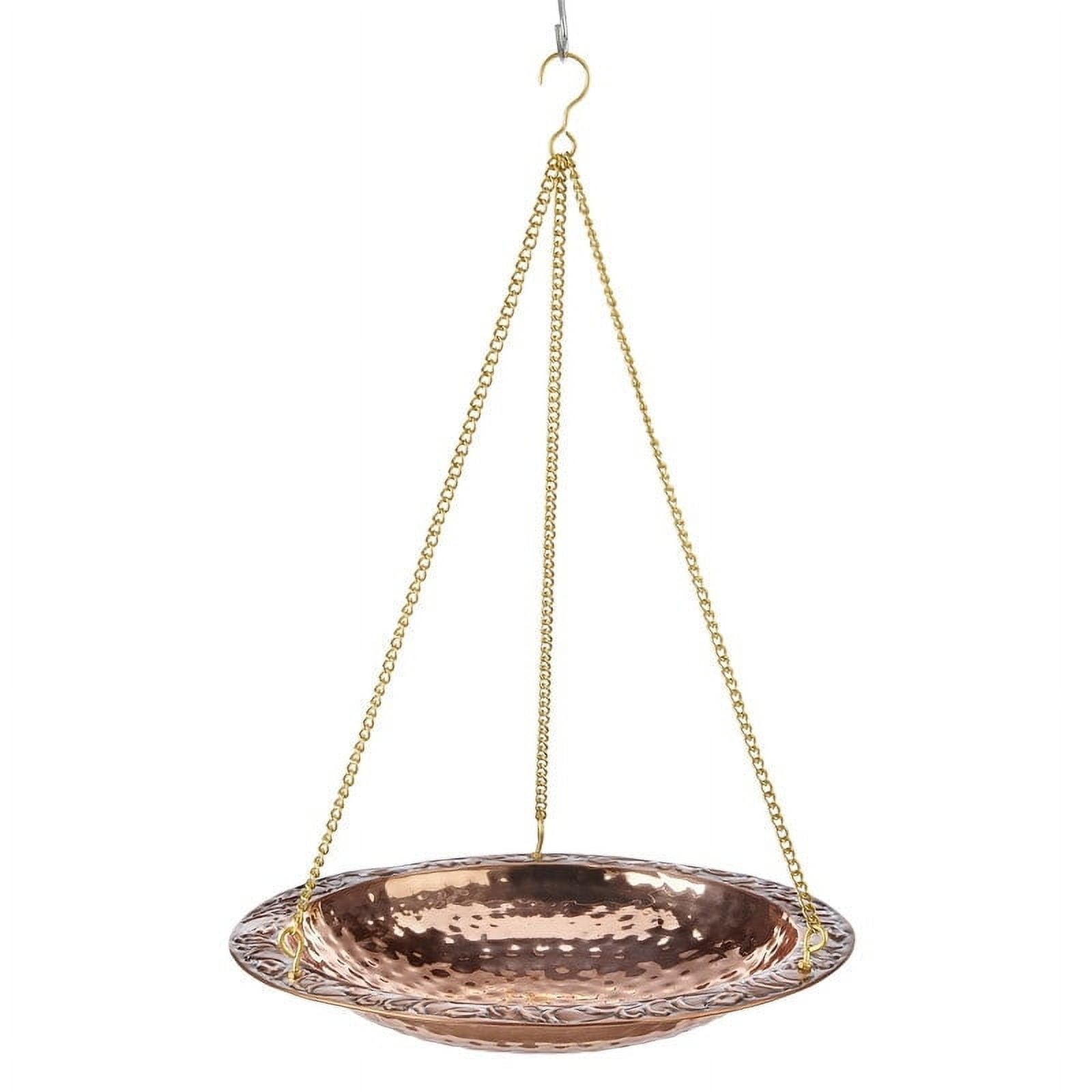 Pure Copper Hanging Bird Bath with Brass Chain, 13.5” Diameter