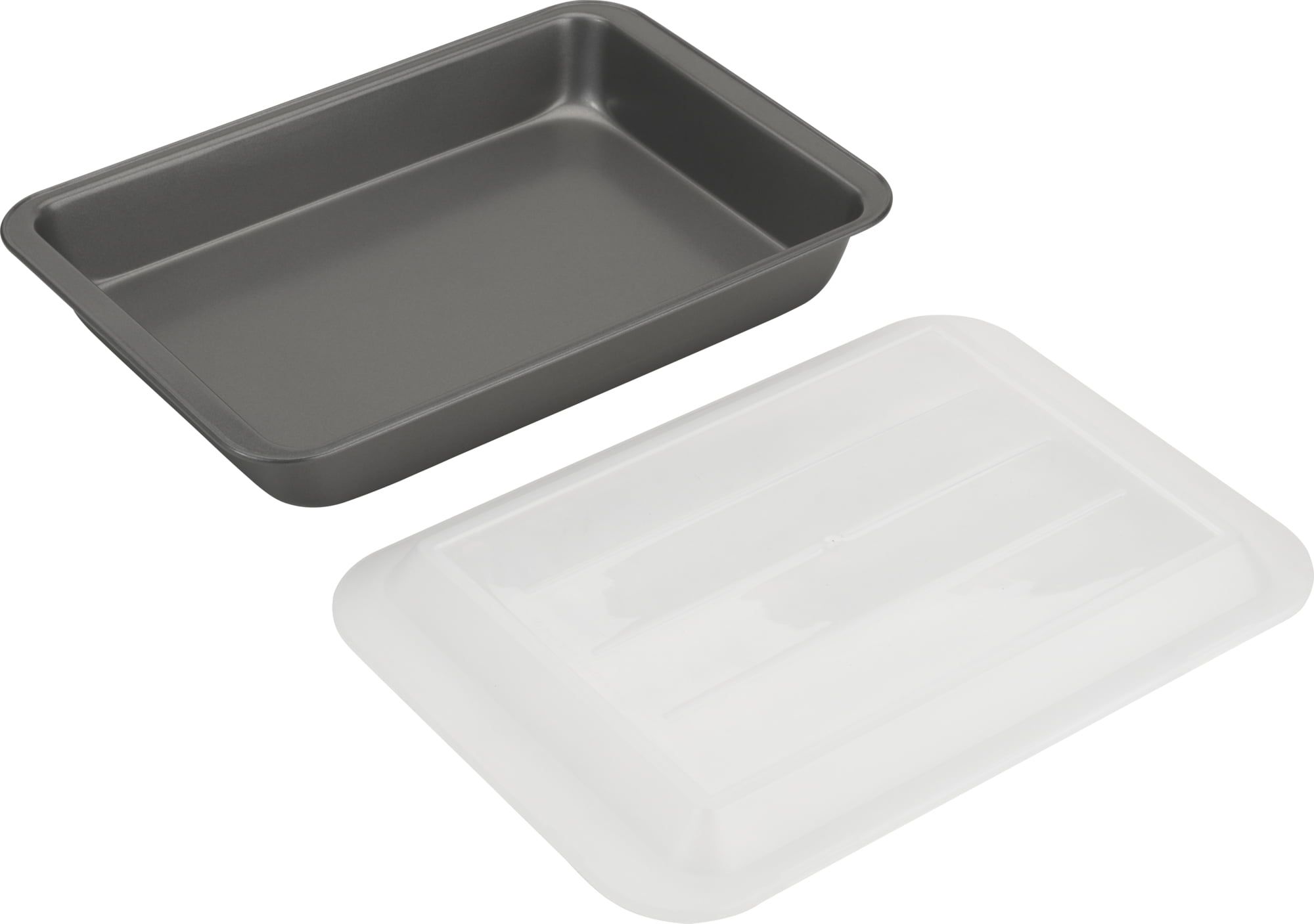 Gray Nonstick Aluminum Rectangular Cake Pan with Clear Lid