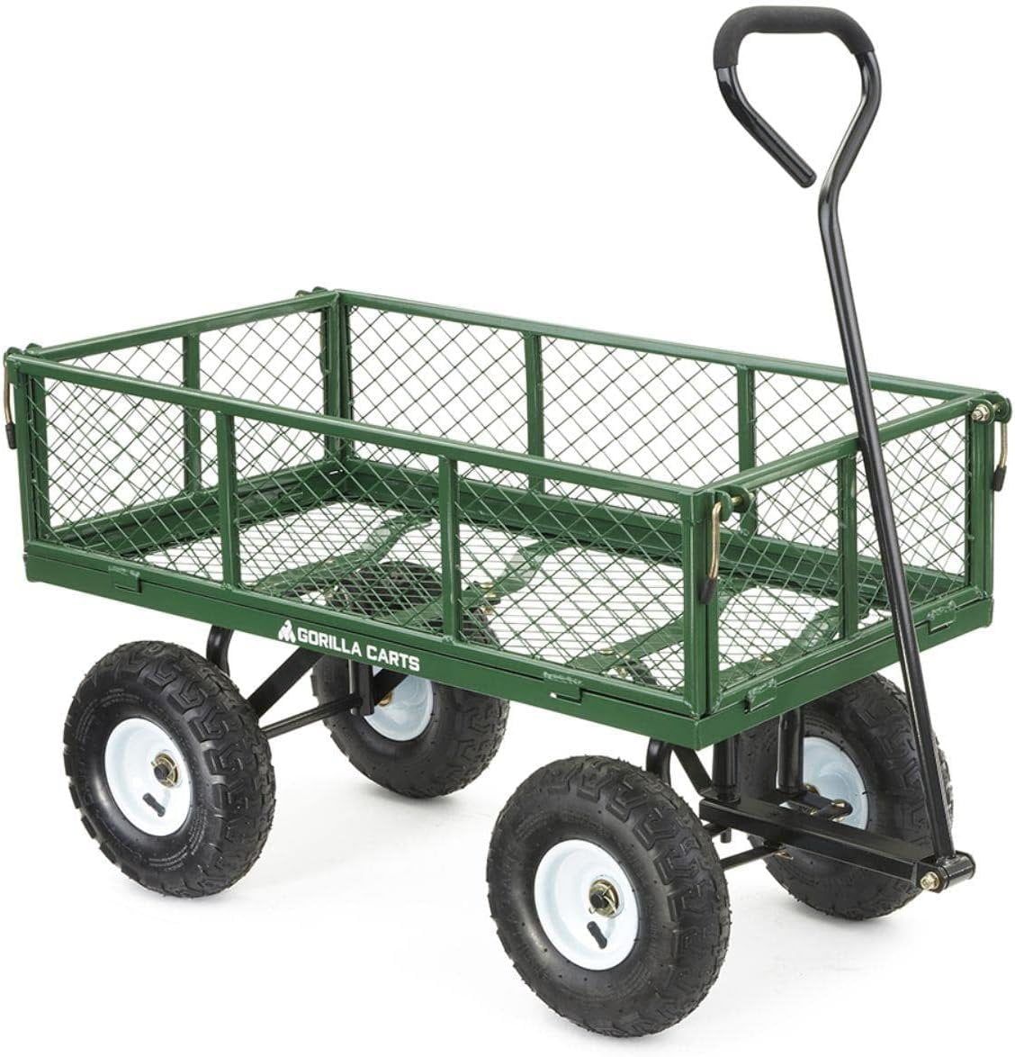 Green Steel Mesh Garden Cart with Removable Sides