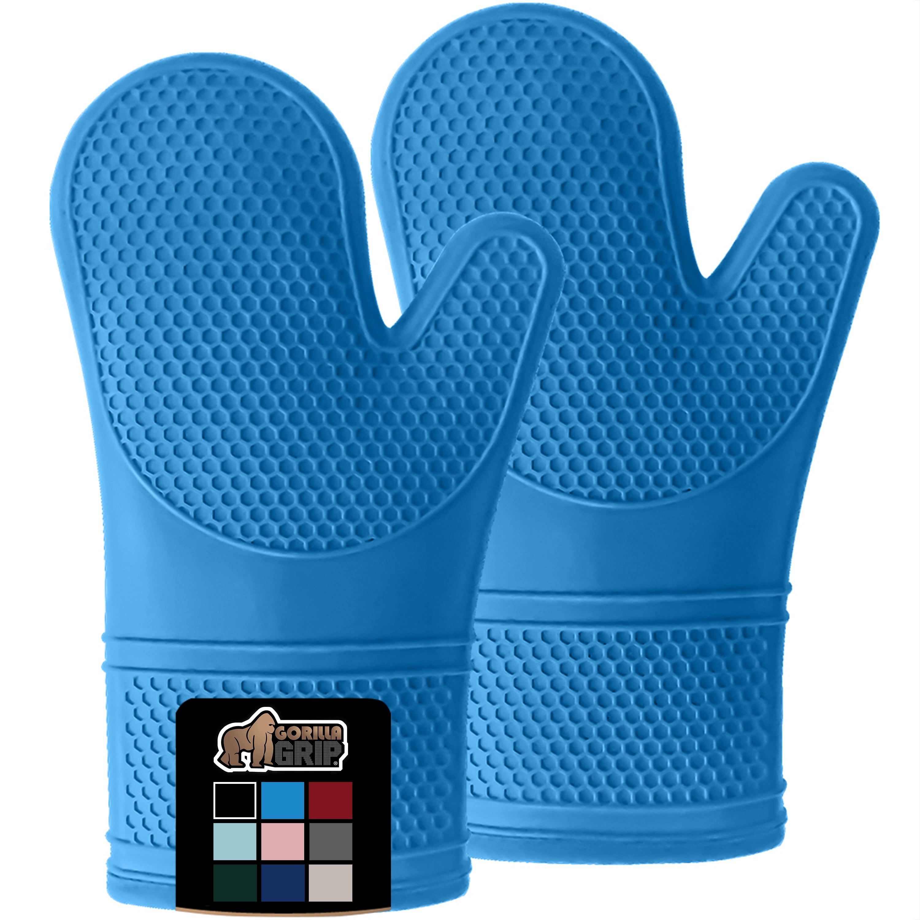 Aqua 12.5" Heat Resistant Silicone Oven Mitts with Cotton Lining