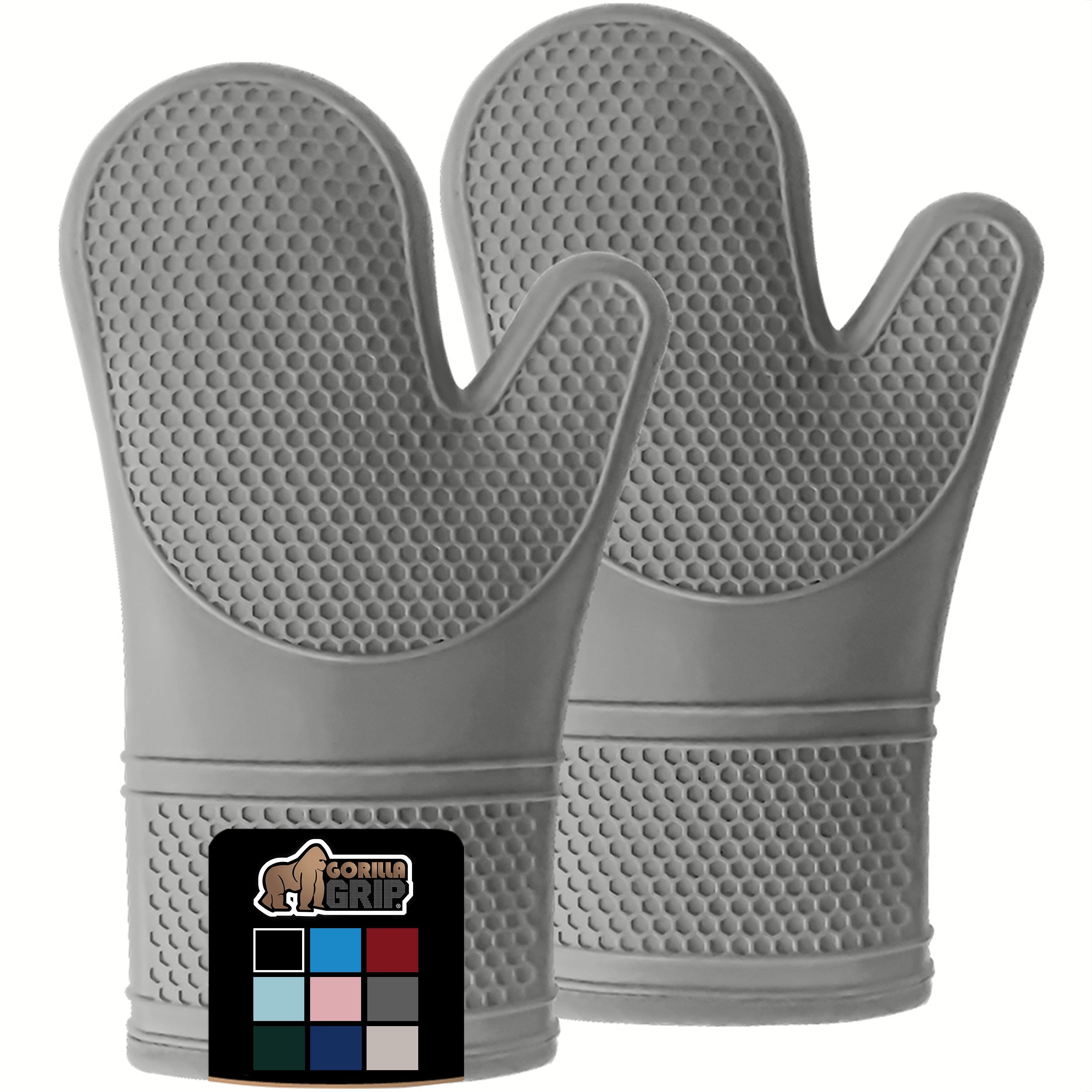 Gray 12.5" Silicone Heat-Resistant Oven Mitts with Cotton Lining