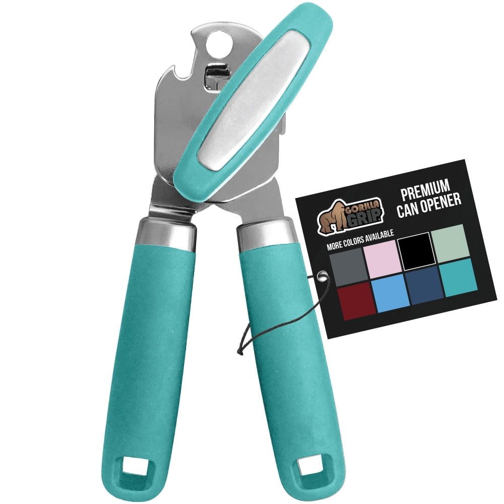 Turquoise Stainless Steel Manual Can Opener with Non-slip Grip