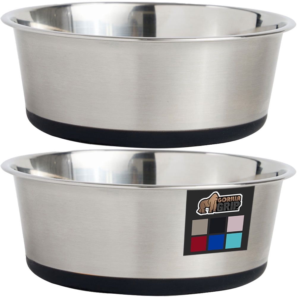 Black Stainless Steel 2-Cup Pet Bowls with Silicone Base, Set of 2