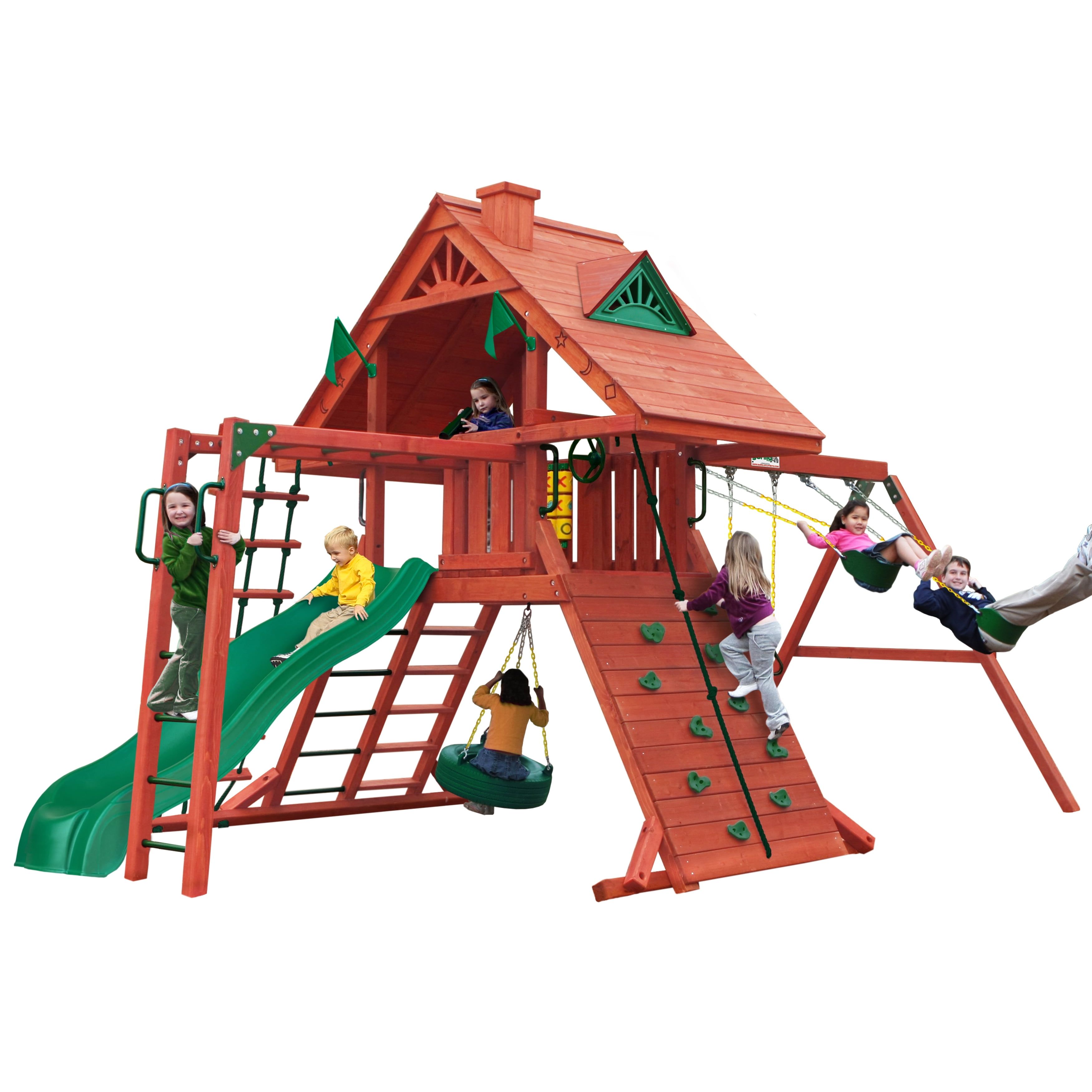 Sun Palace II Redwood Cedar Playground Set with Slide and Swings