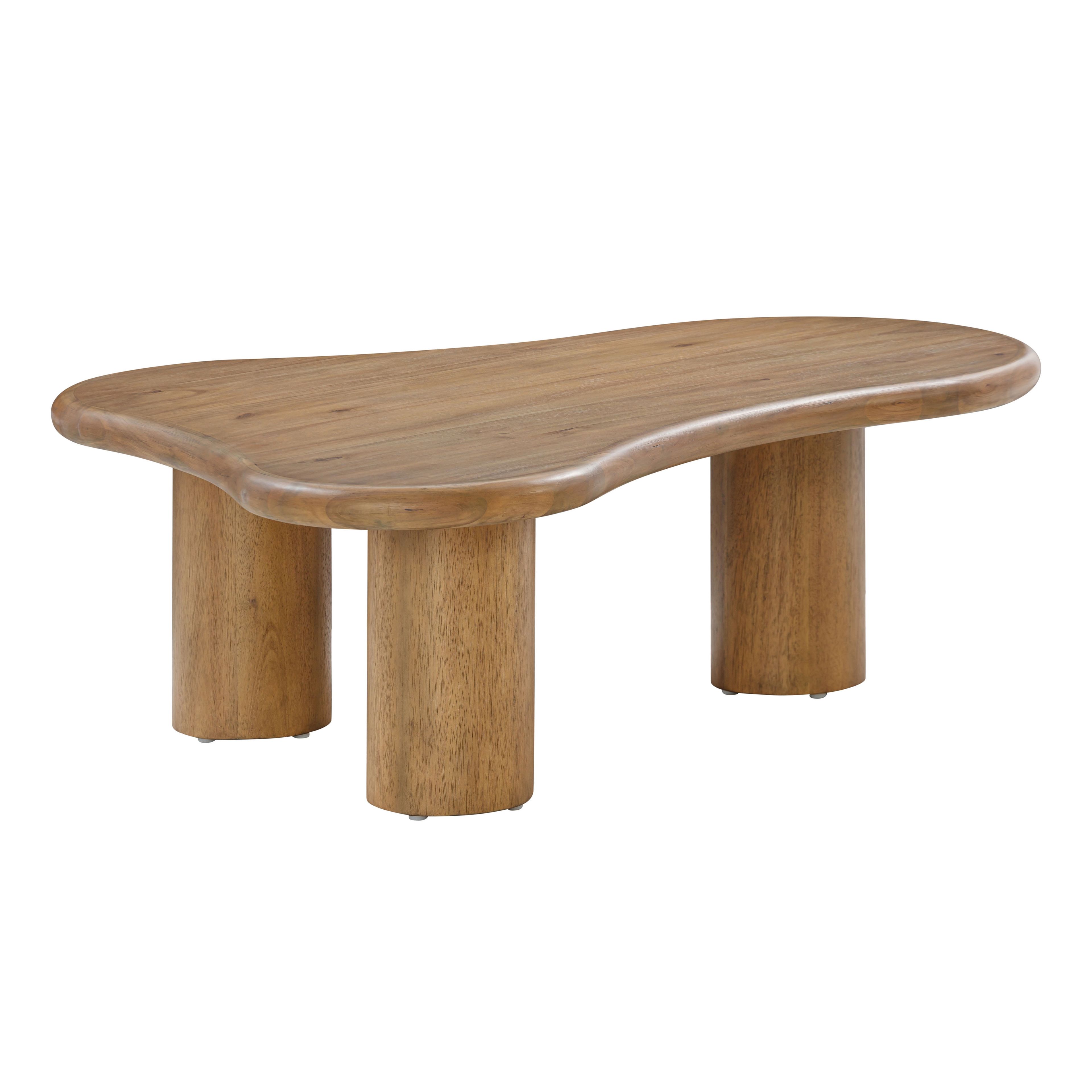 Cognac Medium Wood Abstract Shaped Coffee Table