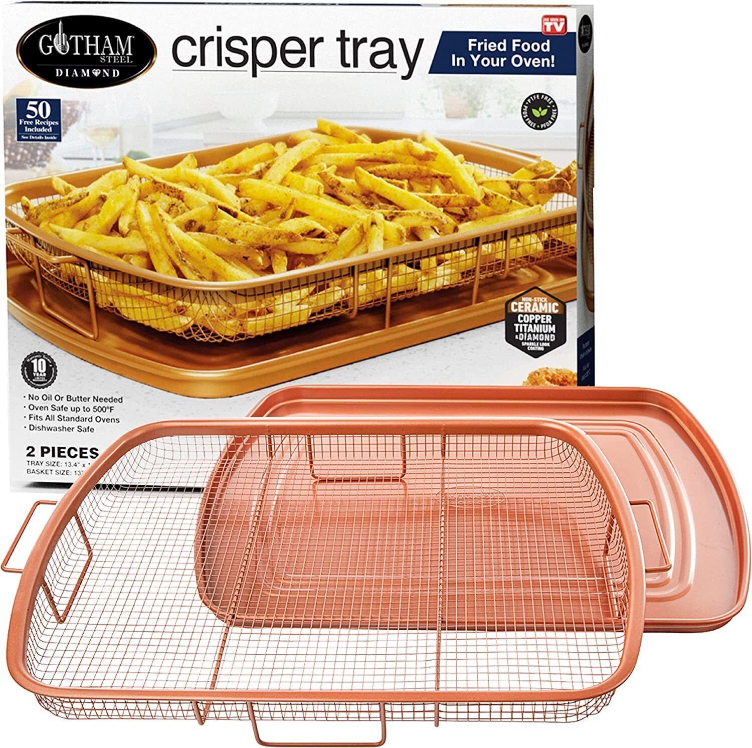 Gotham Steel Copper Nonstick Air Fryer Crisper Tray Set