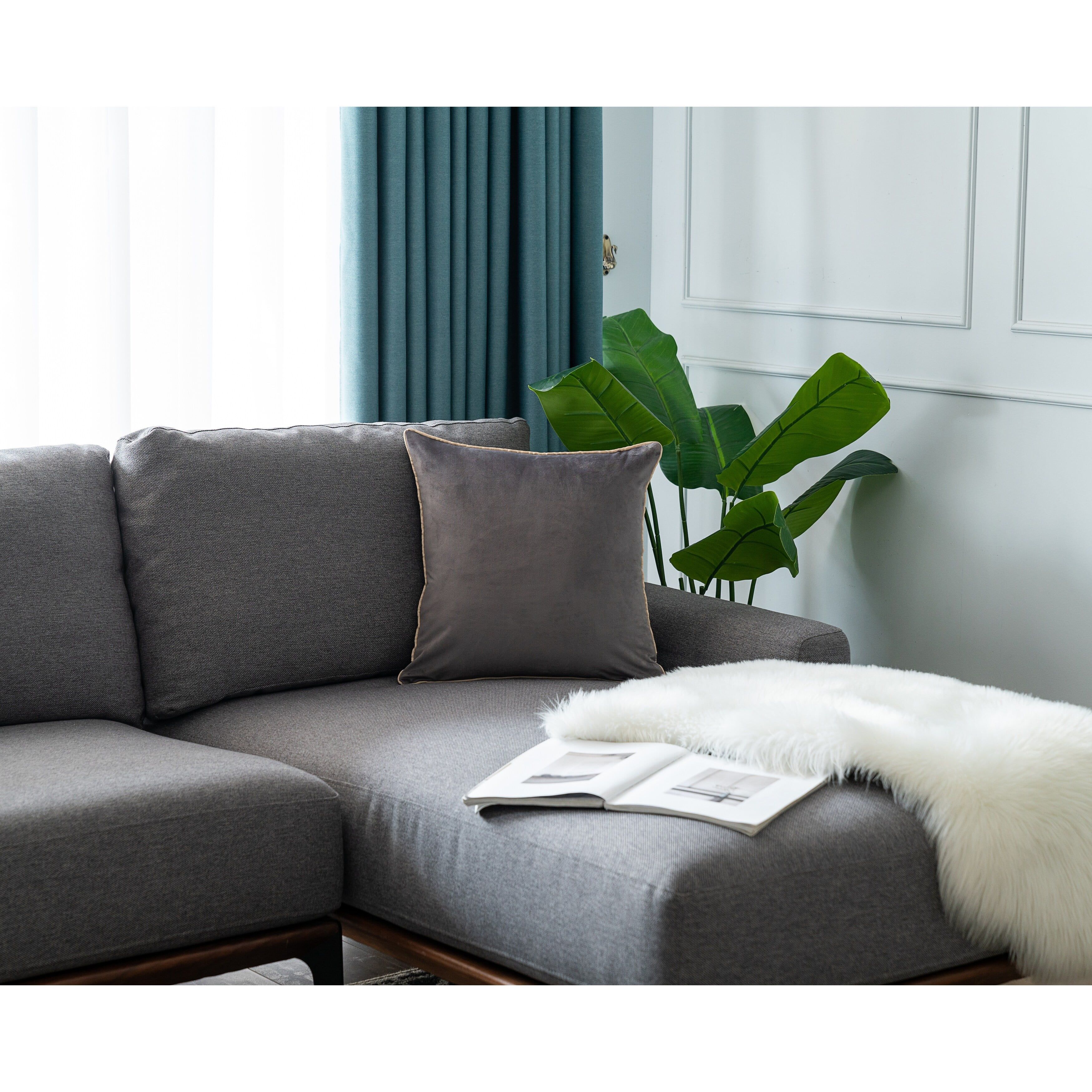 Charcoal Velvet Square Throw Pillow Set