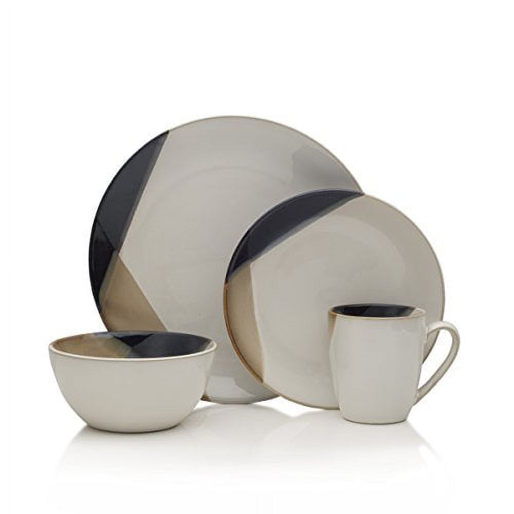 Modern White and Black Ceramic 16-Piece Dinnerware Set