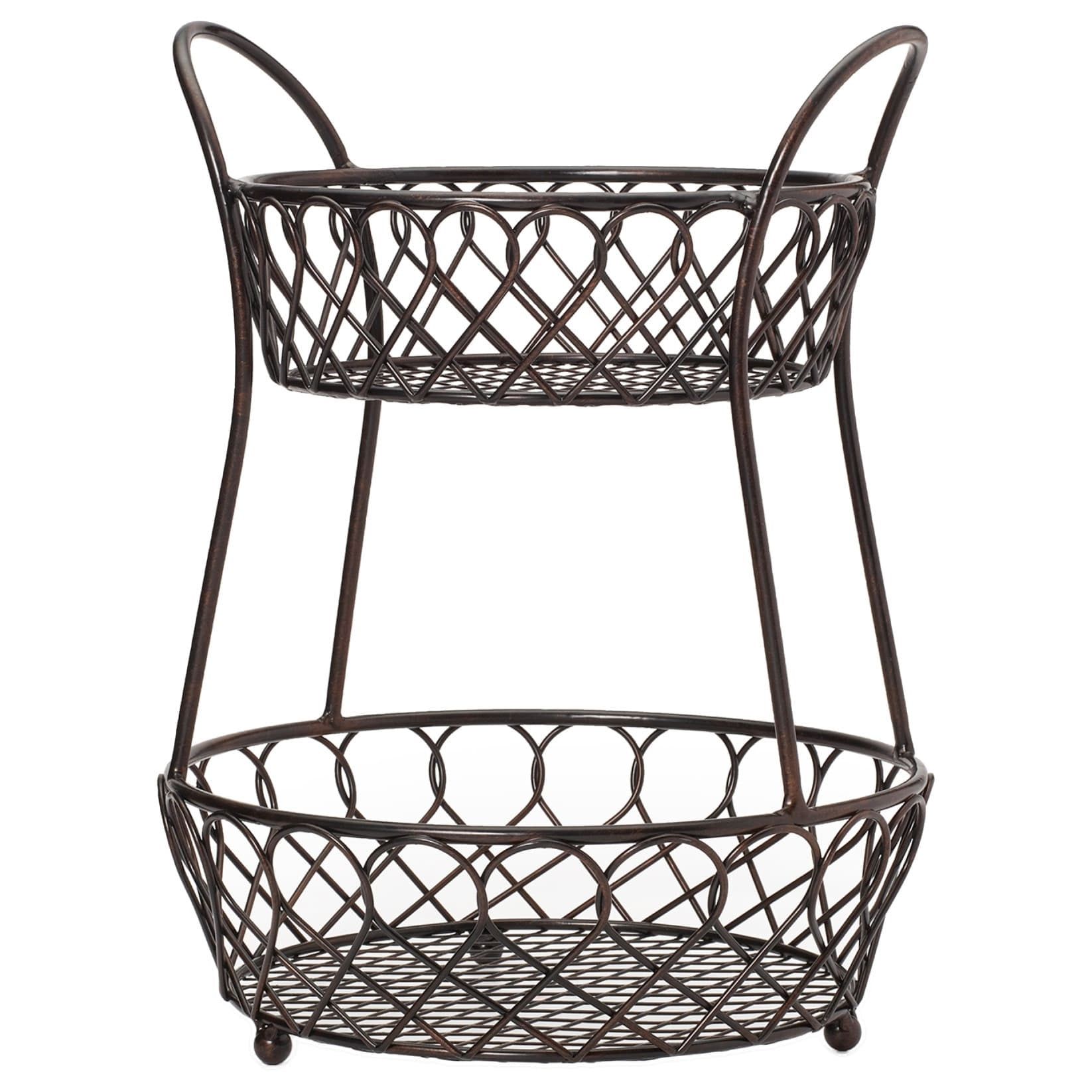 Classic Antique Black Wrought Iron 2-Tier Storage Basket