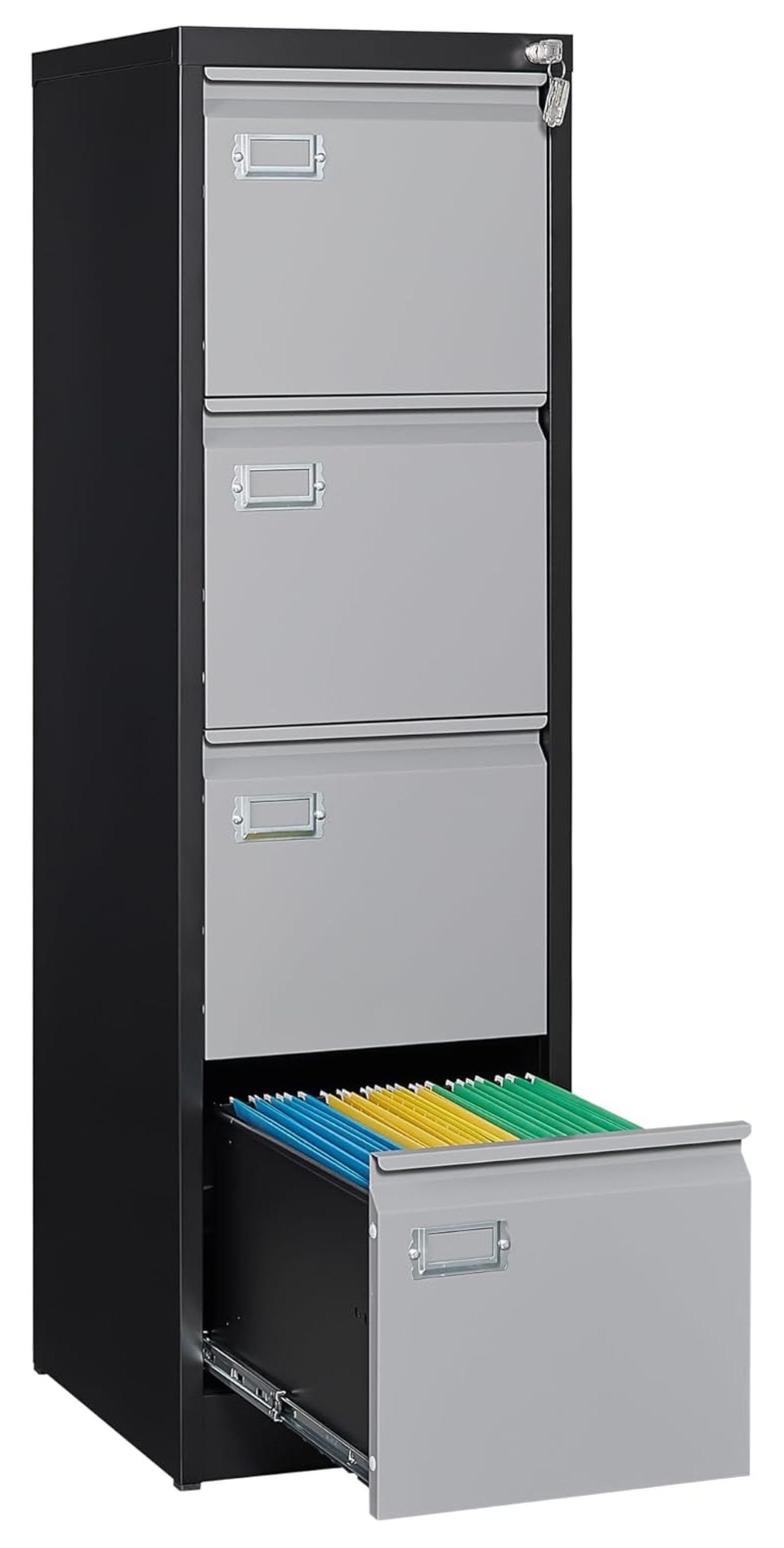 Black and Grey 4-Drawer Lockable Metal Filing Cabinet