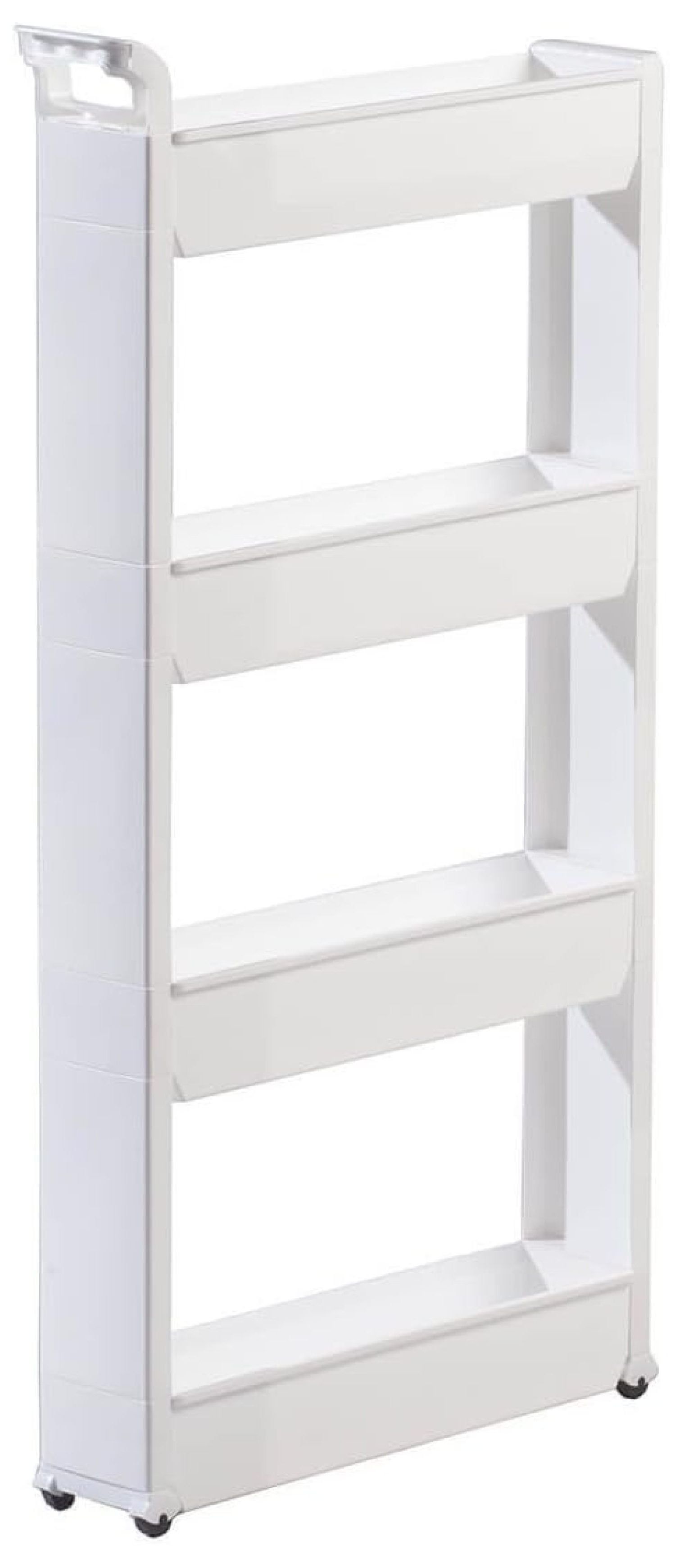 Slim White Plastic 4-Tier Rolling Kitchen Cart