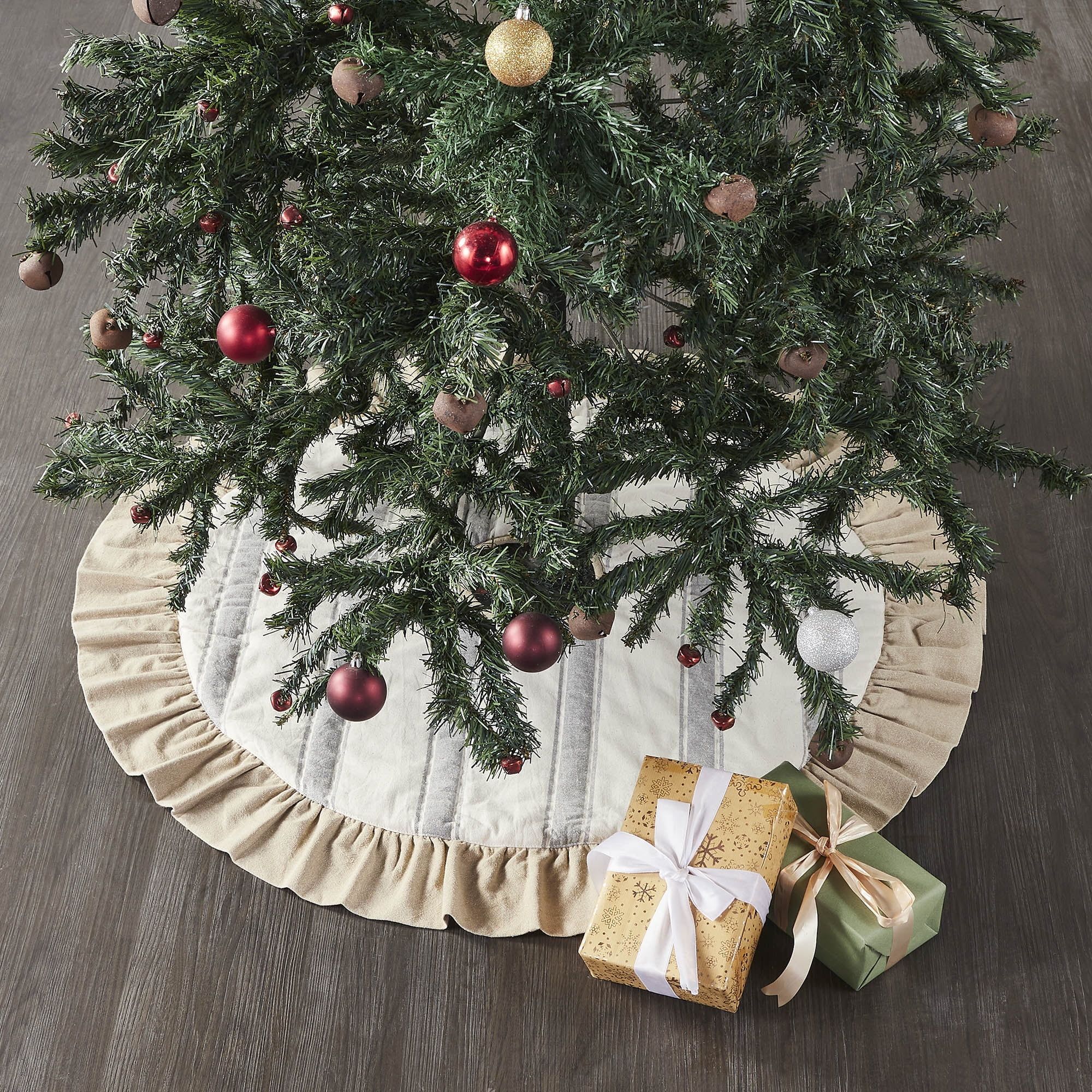 Grace Grain Sack Stripe 36" Round Tree Skirt with Ruffled Edge