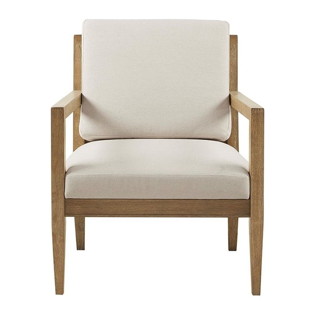 Ivory Upholstered Wood Frame Accent Chair with Slatted Back