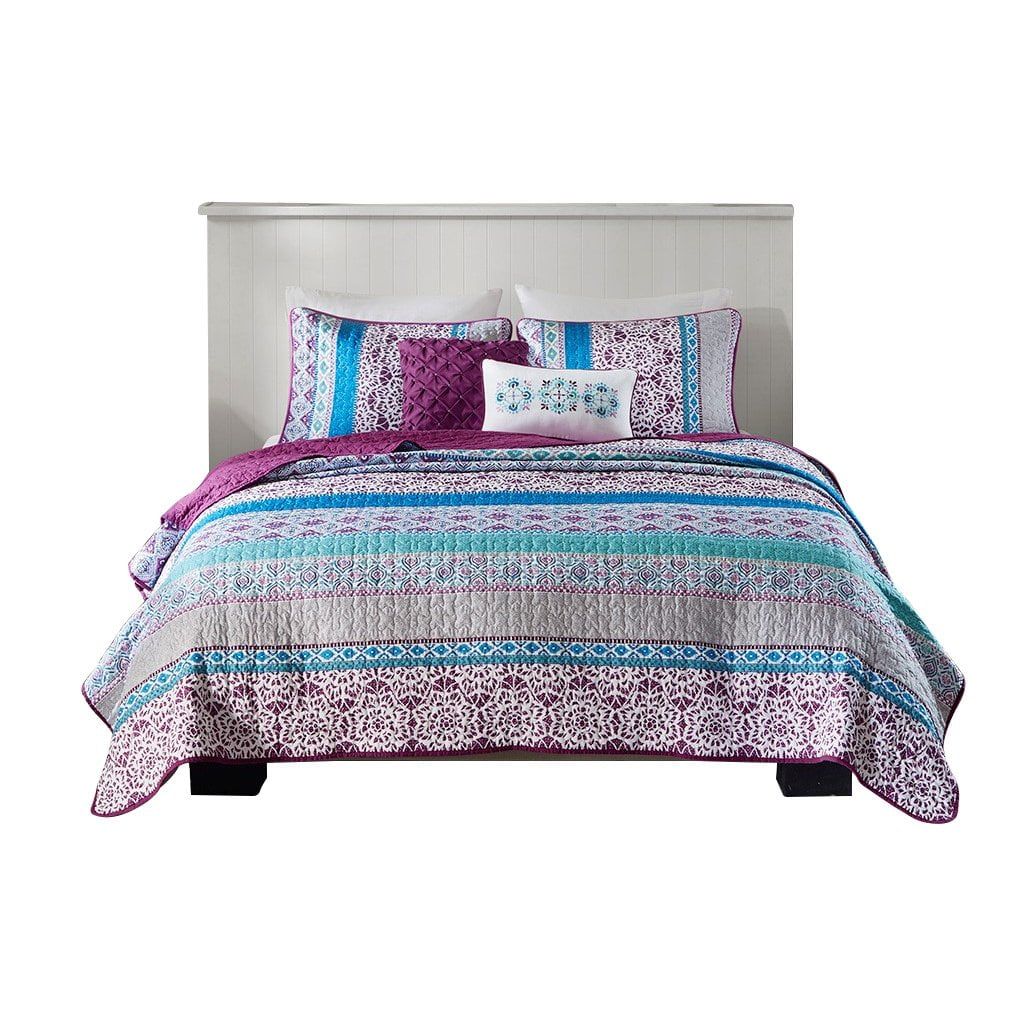 Purple Twin Boho-Chic Reversible Microfiber Coverlet Set