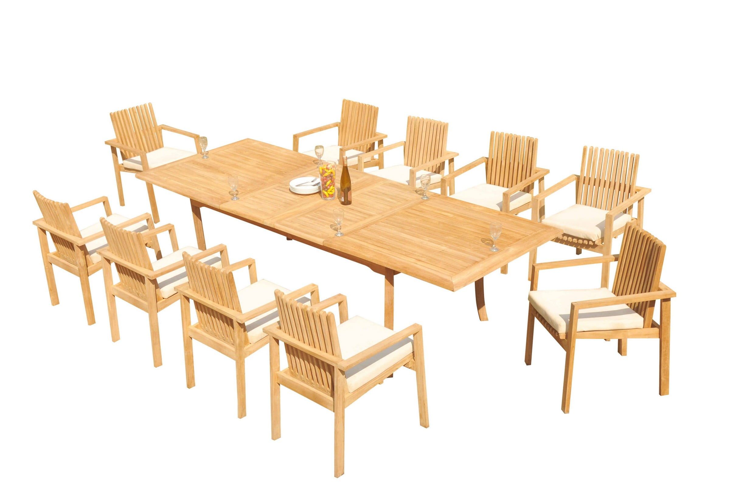 Teak 11-Piece Outdoor Dining Set with Stackable Chairs