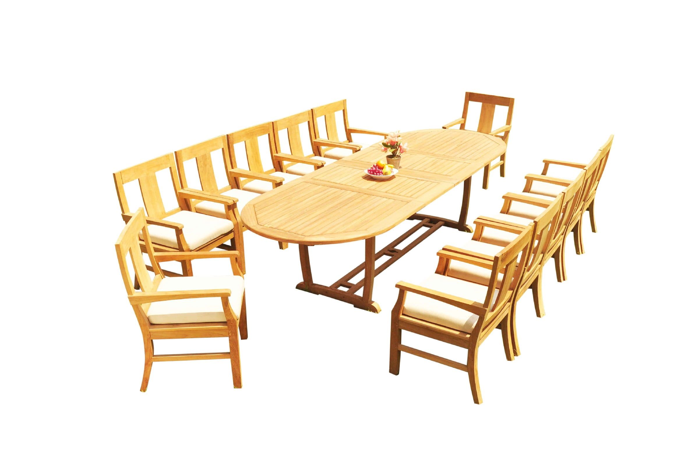 Natural Teak 13-Piece Extendable Oval Dining Set