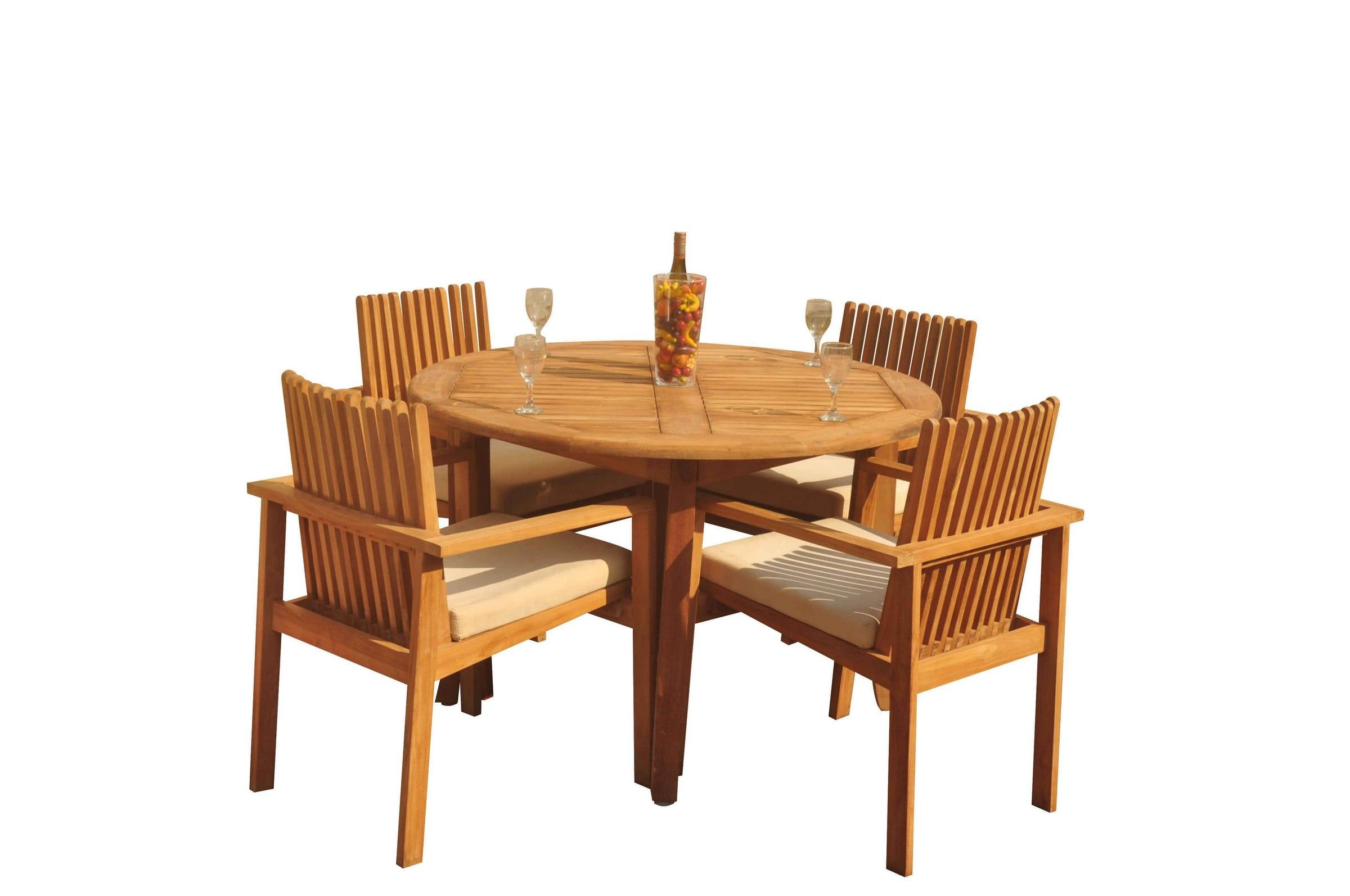 Natural Teak 4-Seater Round Outdoor Dining Set with Cushions