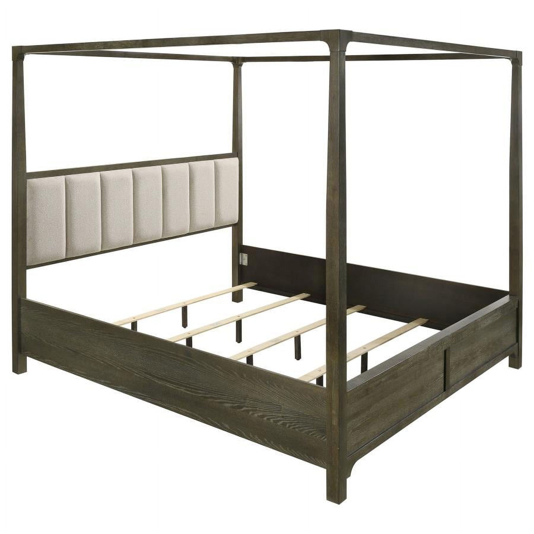 Dark Cocoa Queen Canopy Bed with Upholstered Headboard and Drawer