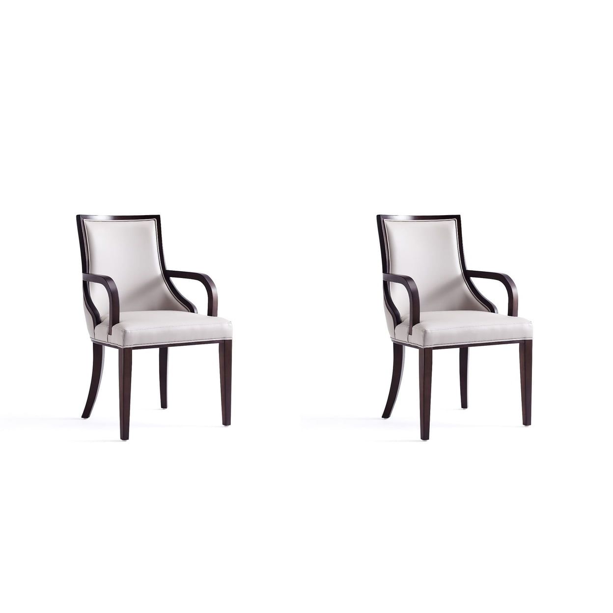 Light Grey Faux Leather Upholstered Dining Arm Chair with Beech Wood Frame (Set of 2)