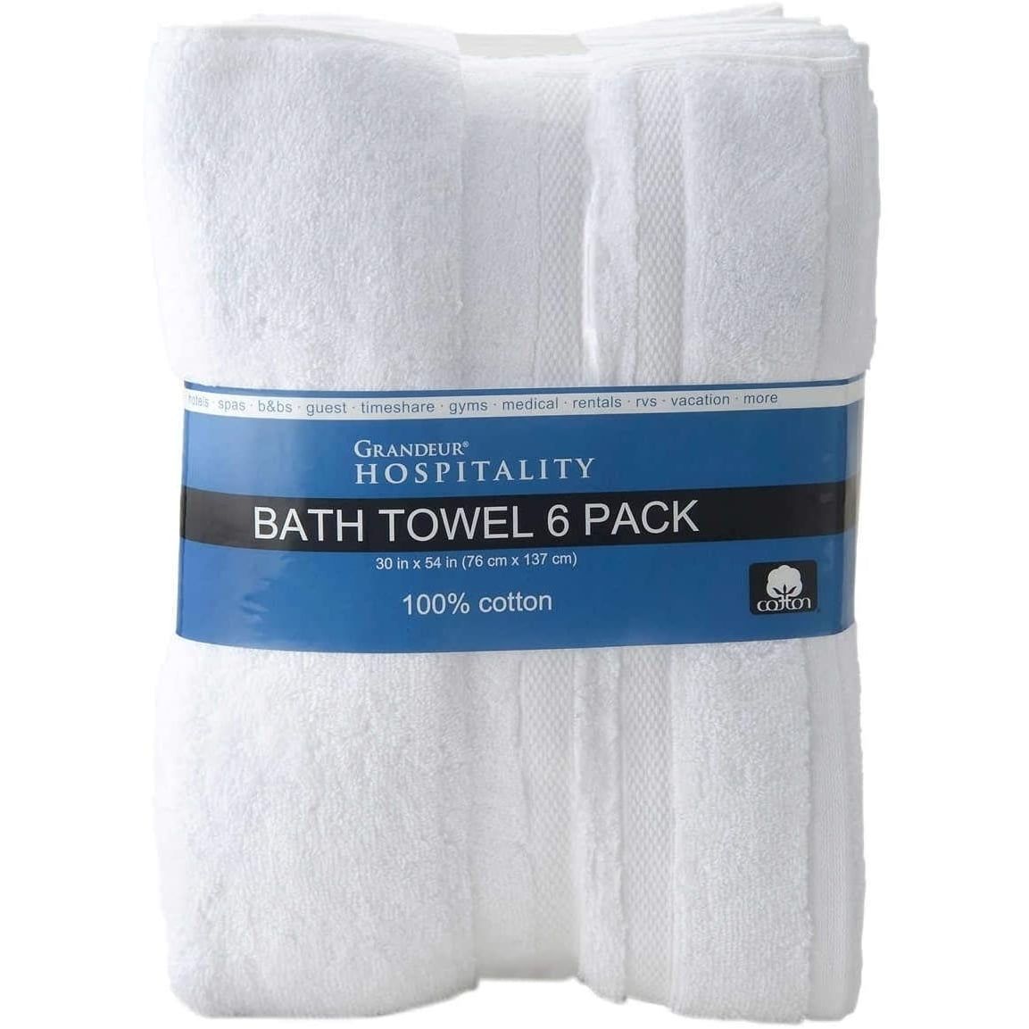 Grandeur Hospitality White Cotton Bath Towel 6 Pack