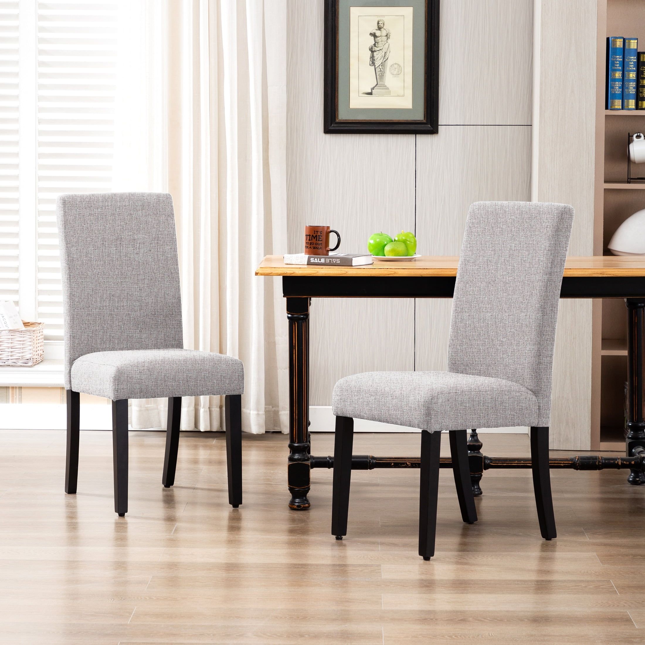 High-Back Parsons Linen Side Chair in Light Gray