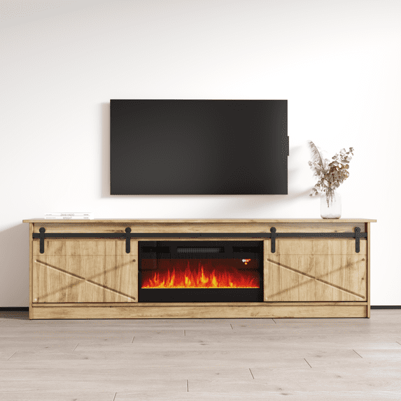 Granero Oak Brown Electric Fireplace TV Stand with Storage Cabinets