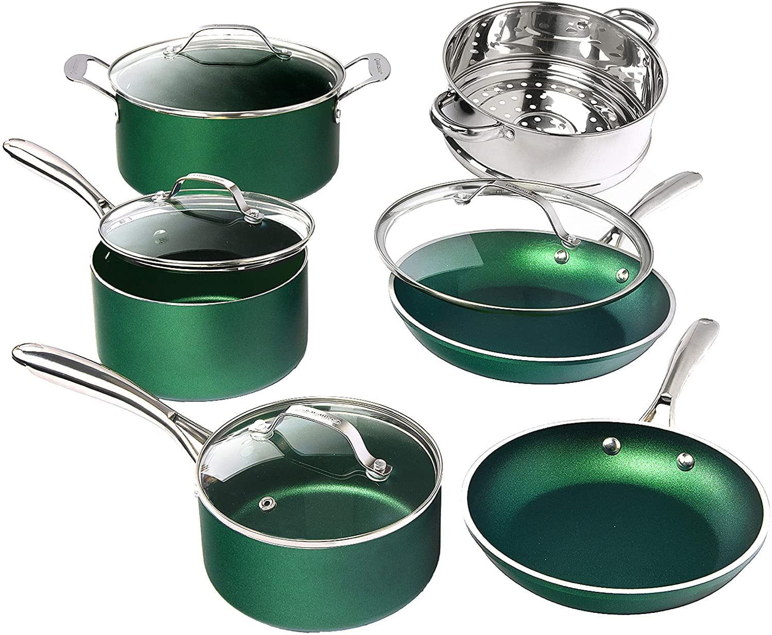 Emerald Green Nonstick Aluminum 10-Piece Cookware Set