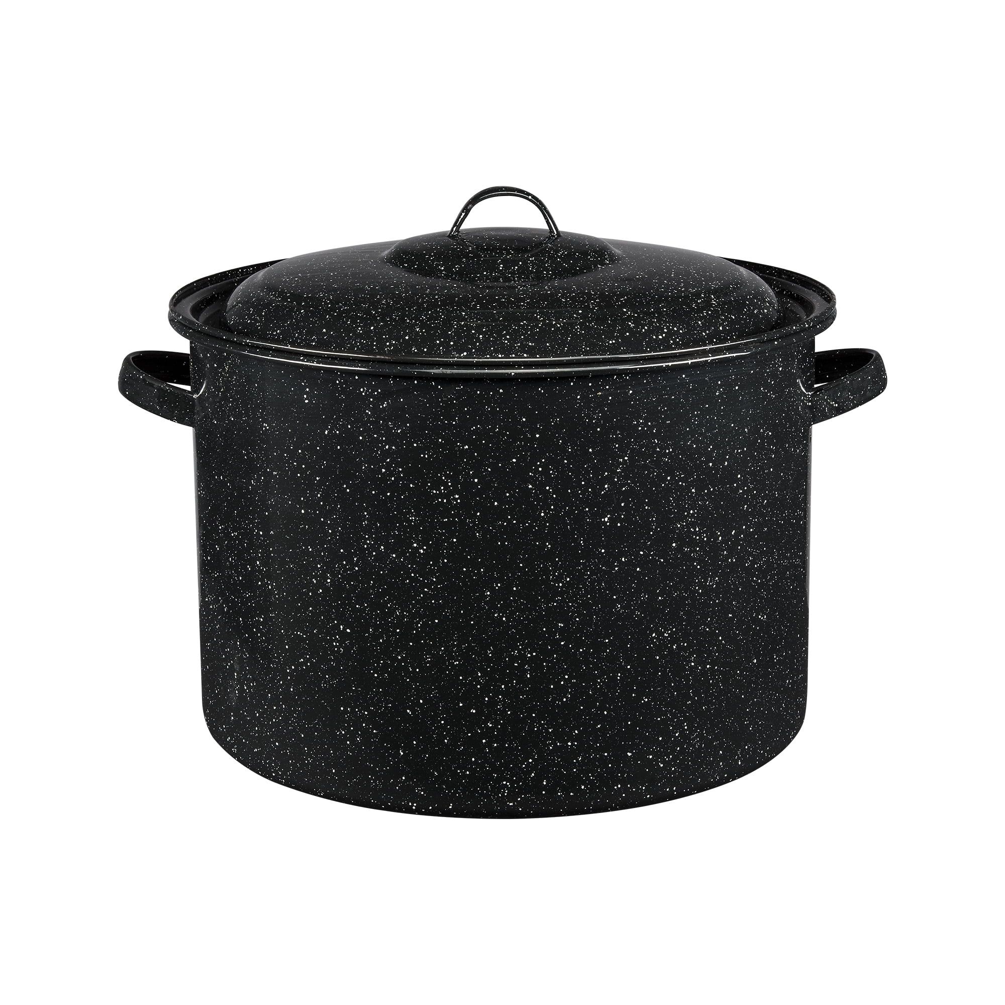 Black 21-Quart Stainless Steel Stock Pot with Lid
