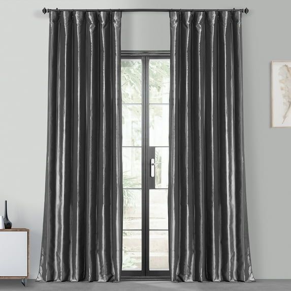 Graphite Blackout Faux Silk Taffeta Window Panel, 50W x 108L