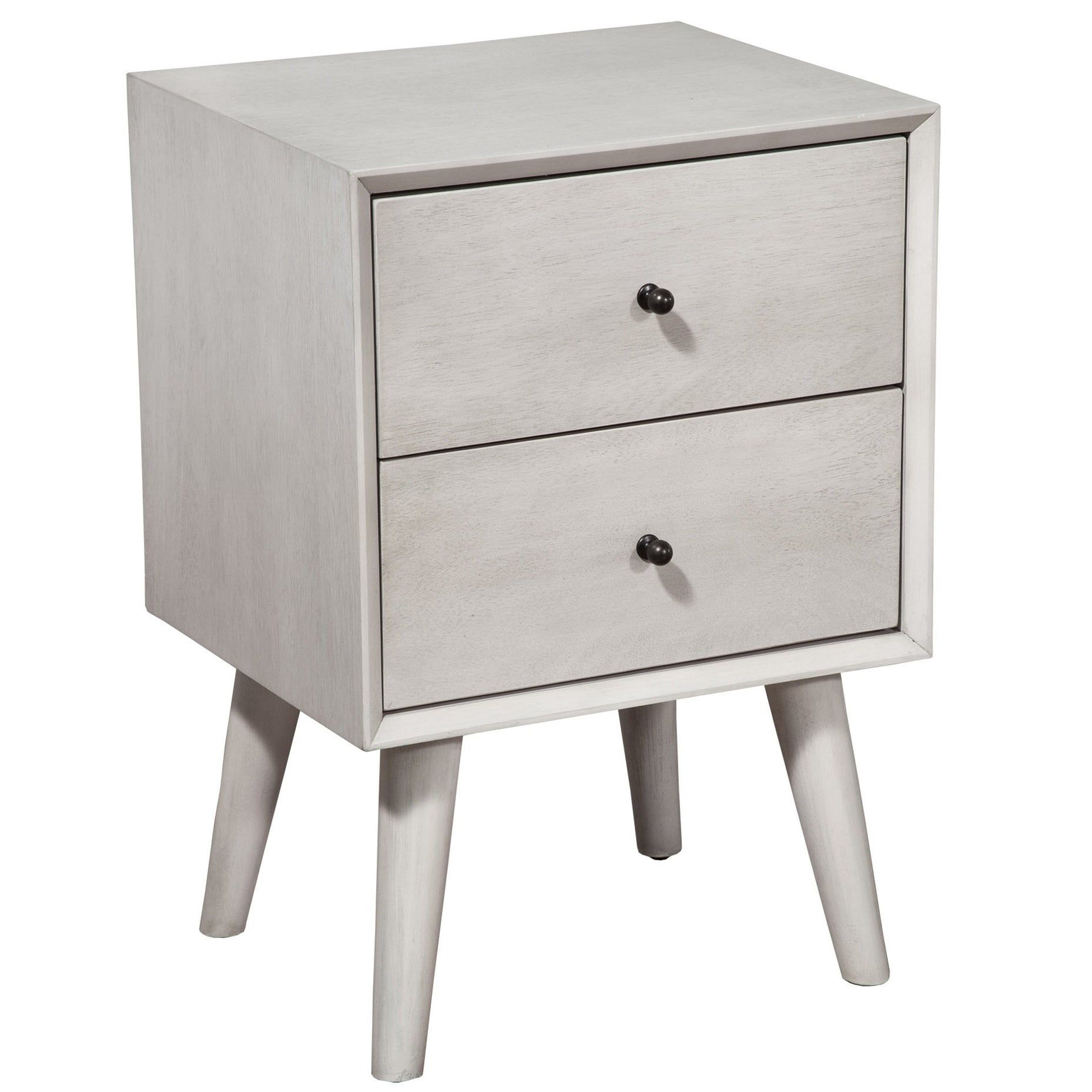 Pale Gray Mahogany Mid-Century Modern 2-Drawer Nightstand