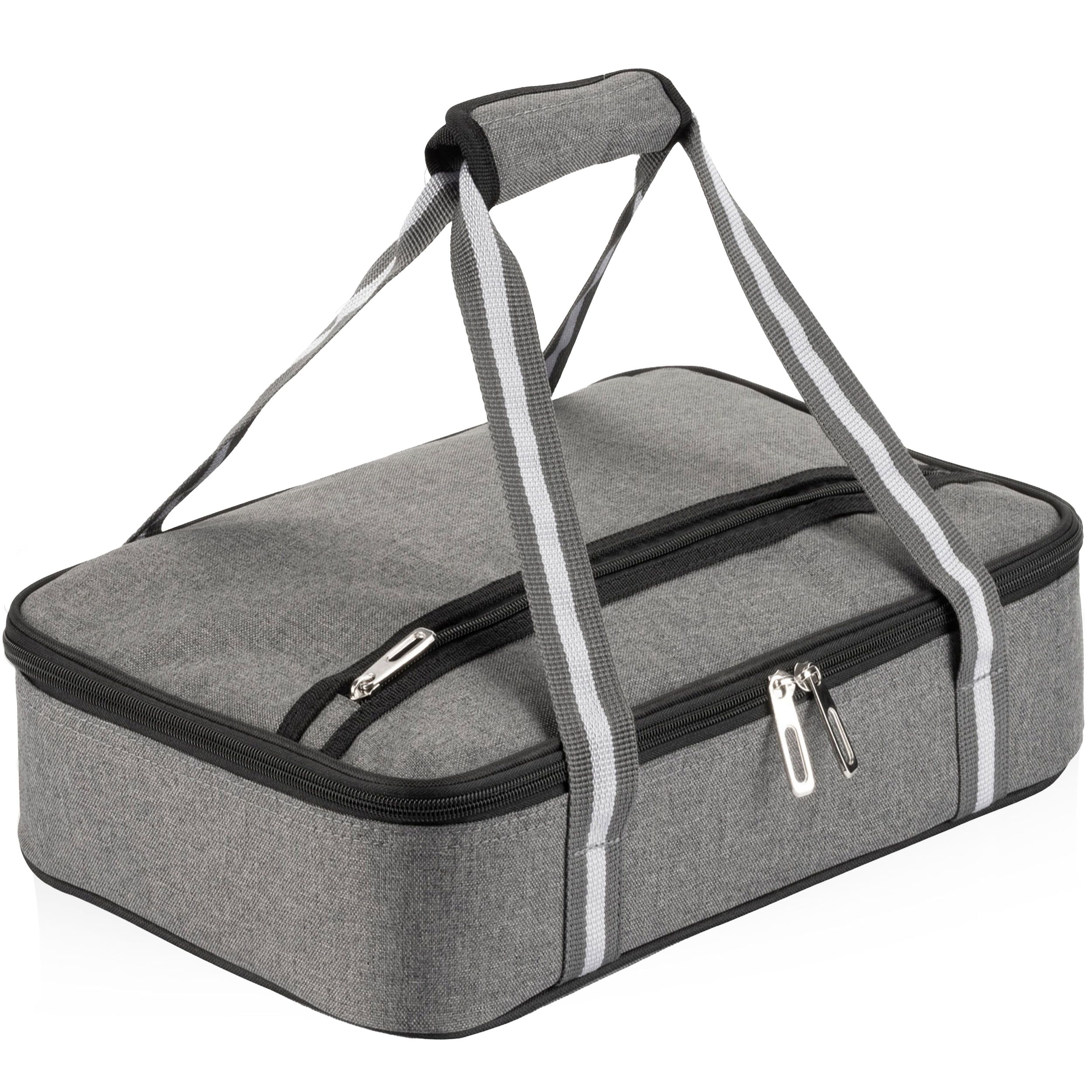 Gray Insulated Thermal Casserole Carrier with Zipper Pocket