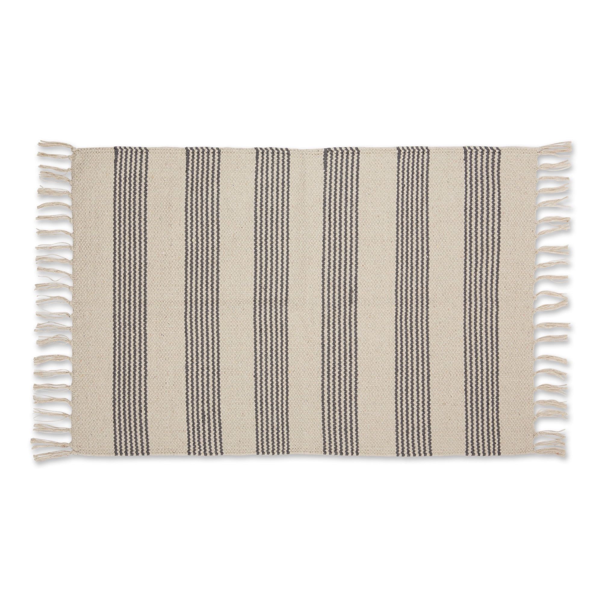 Hand-Loomed Gray Ticking Stripe Cotton Rug 2'x3'