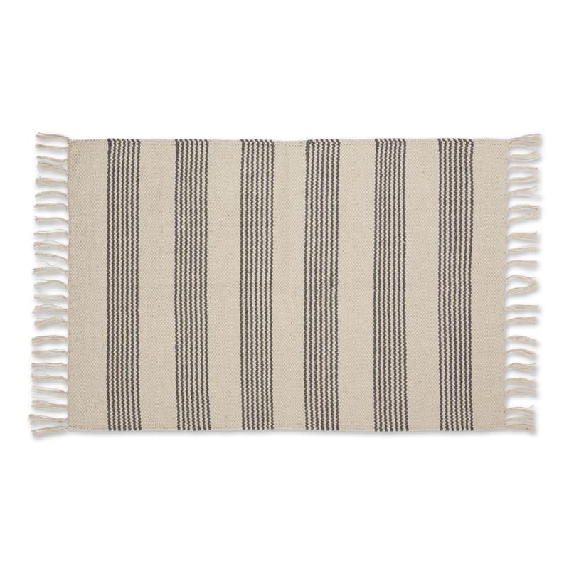 Hand-Loomed Gray Ticking Stripe Cotton Rug 2'x3'