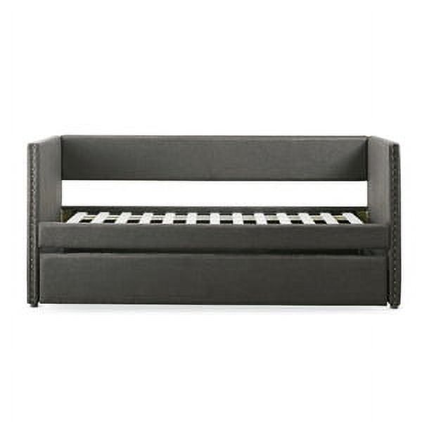 Gray Linen Twin Daybed with Nailhead Trim and Trundle