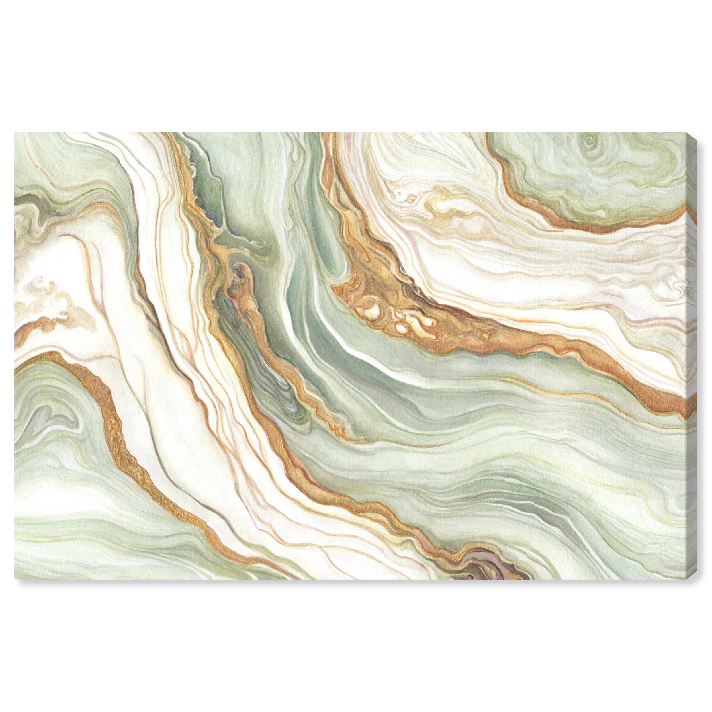 Green and Gold Abstract Geode Canvas Wall Art, 30" x 20"