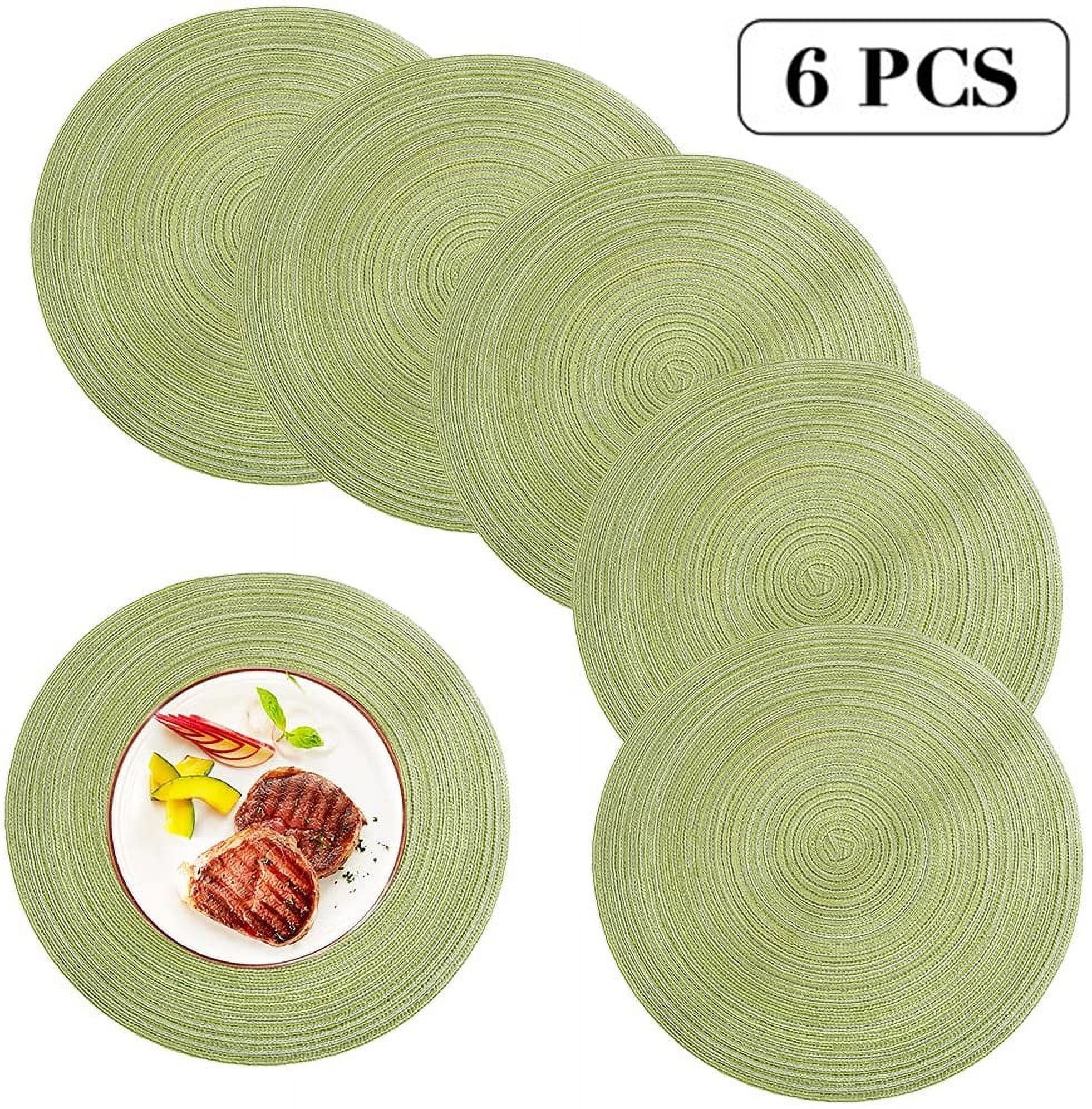 Green Woven Polypropylene and Cotton Round Placemats Set of 6