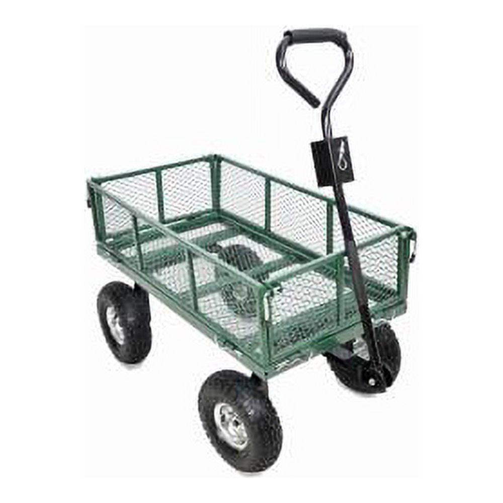 Green and Black Steel Mesh Garden Cart with Pneumatic Wheels