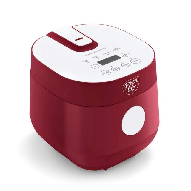 GreenLife Red and White Ceramic Nonstick Electric Rice Cooker