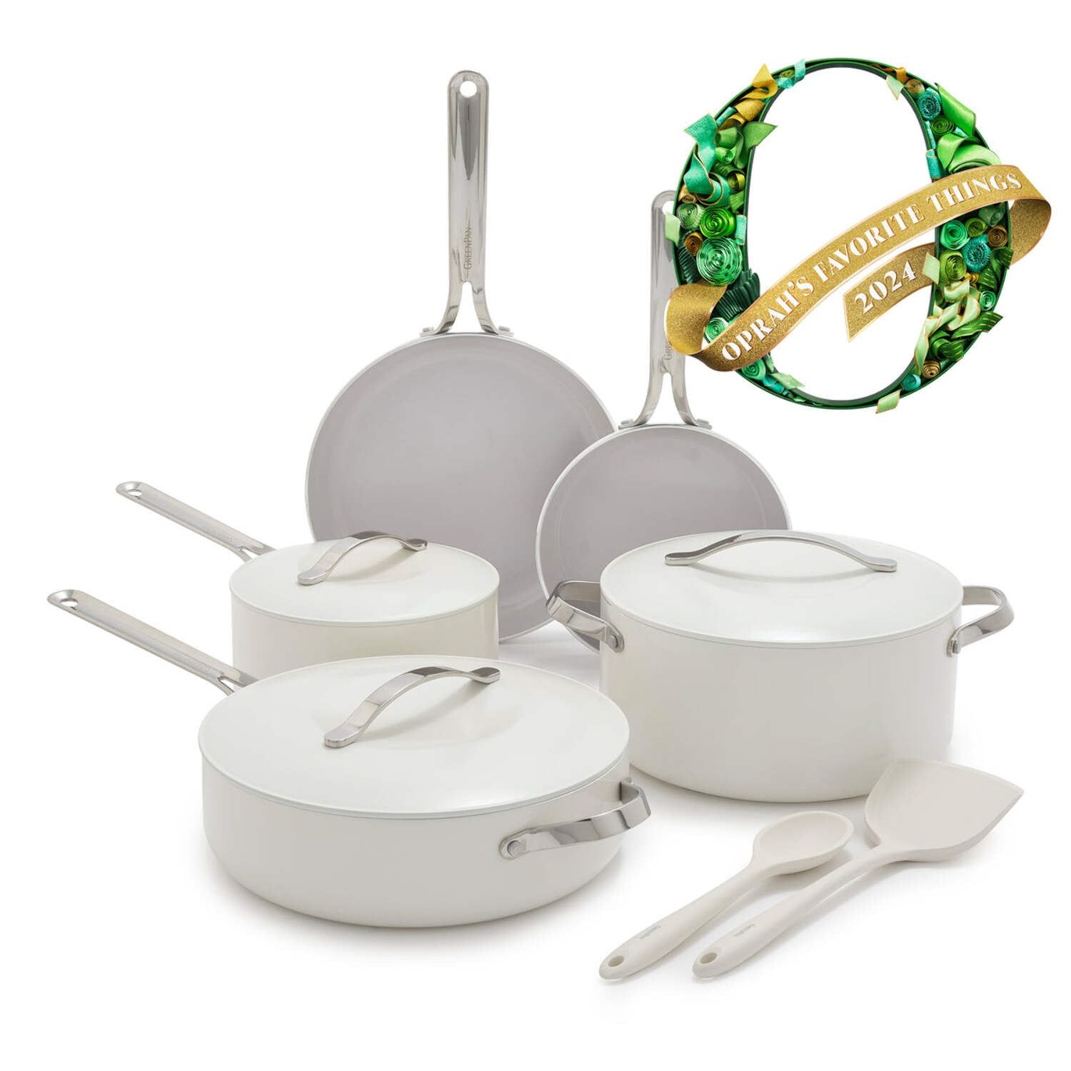 Cream 10-Piece Ceramic Nonstick Cookware Set with Stainless Steel Handles