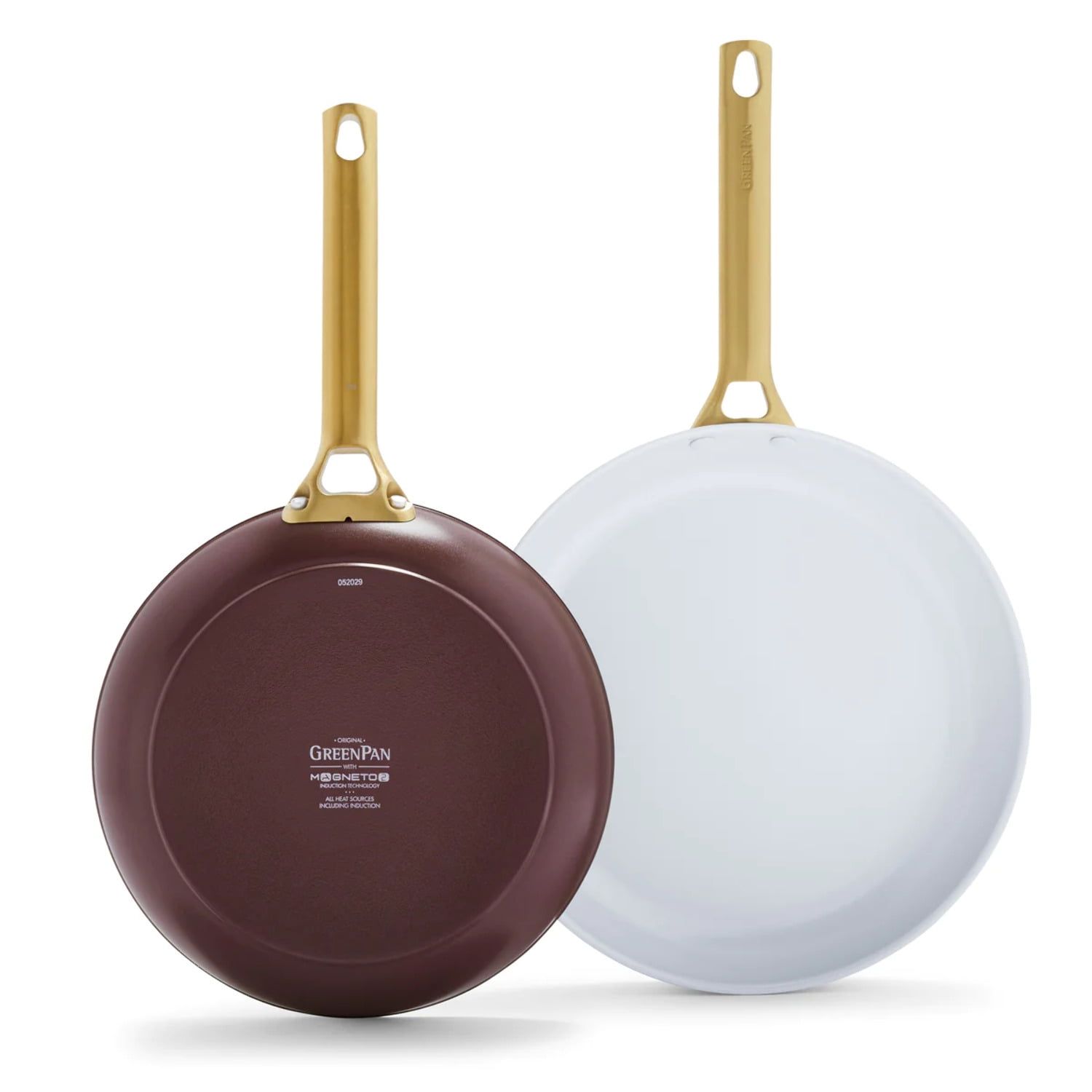 GreenPan Burgundy and White Ceramic Nonstick Frypan Set with Gold Handles