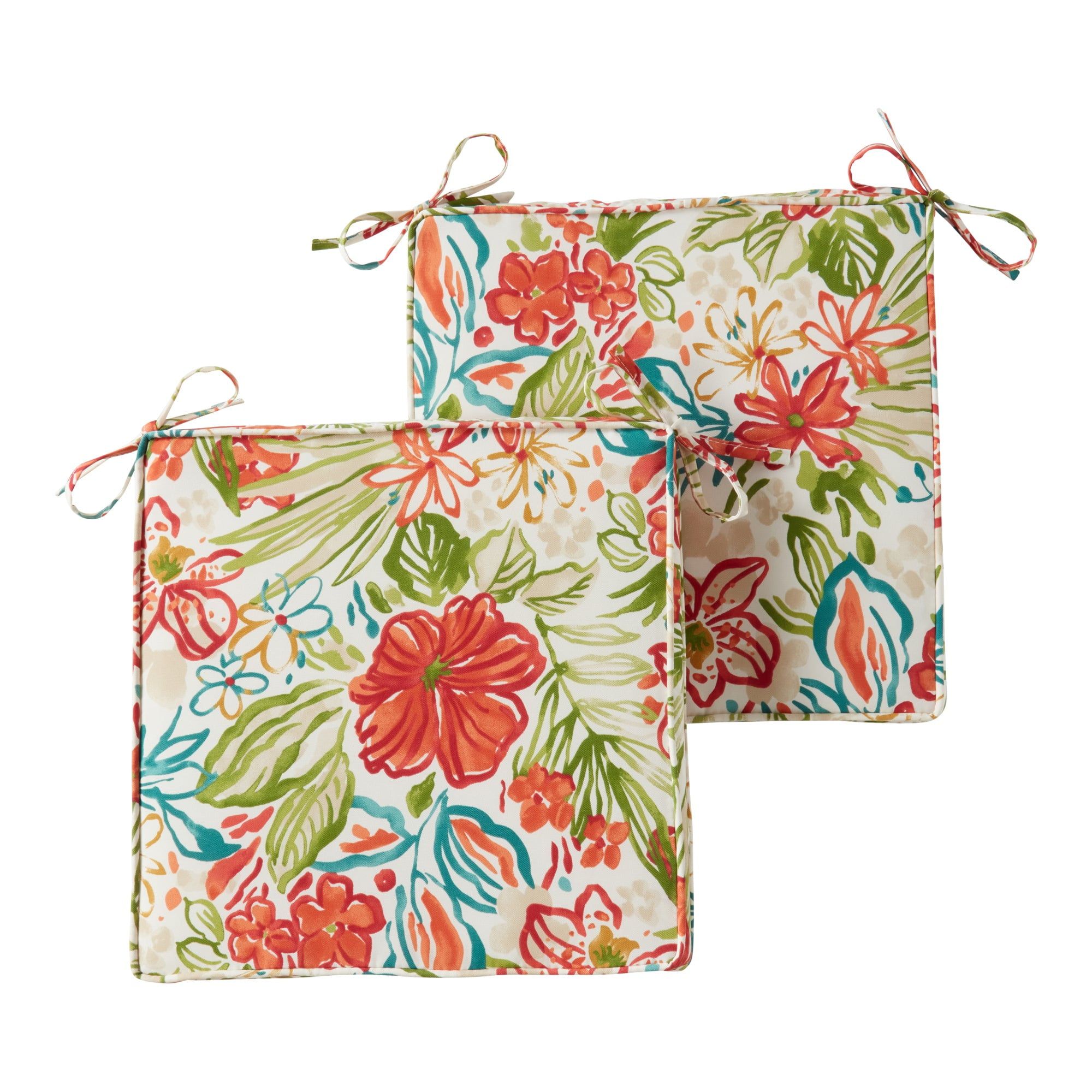 18" Breeze Floral Polyester Outdoor Chair Pads, Set of 2