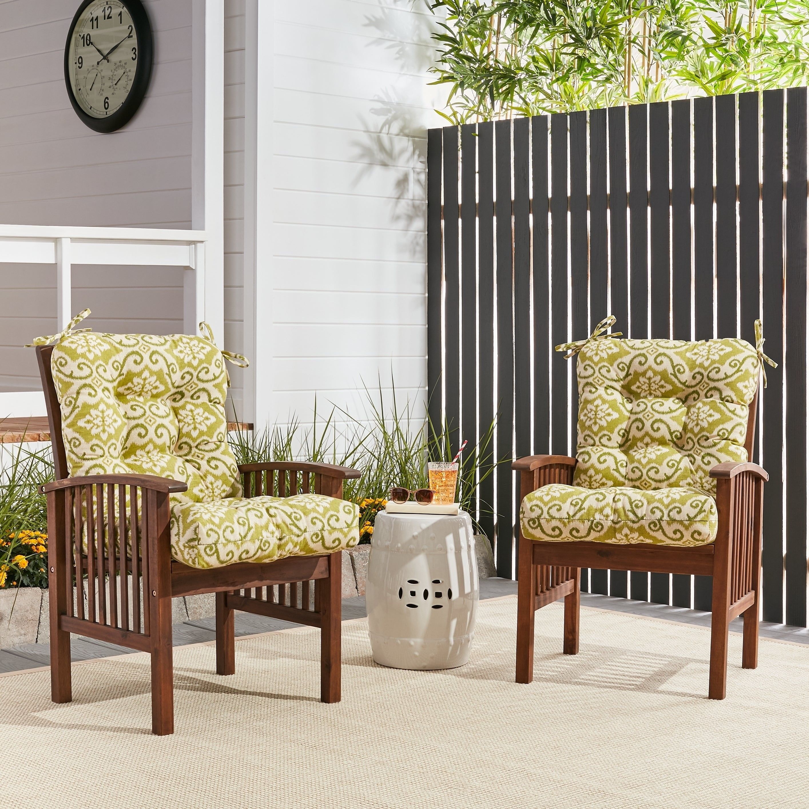 Shoreham Green Ikat Outdoor Reversible Tufted Chair Cushion