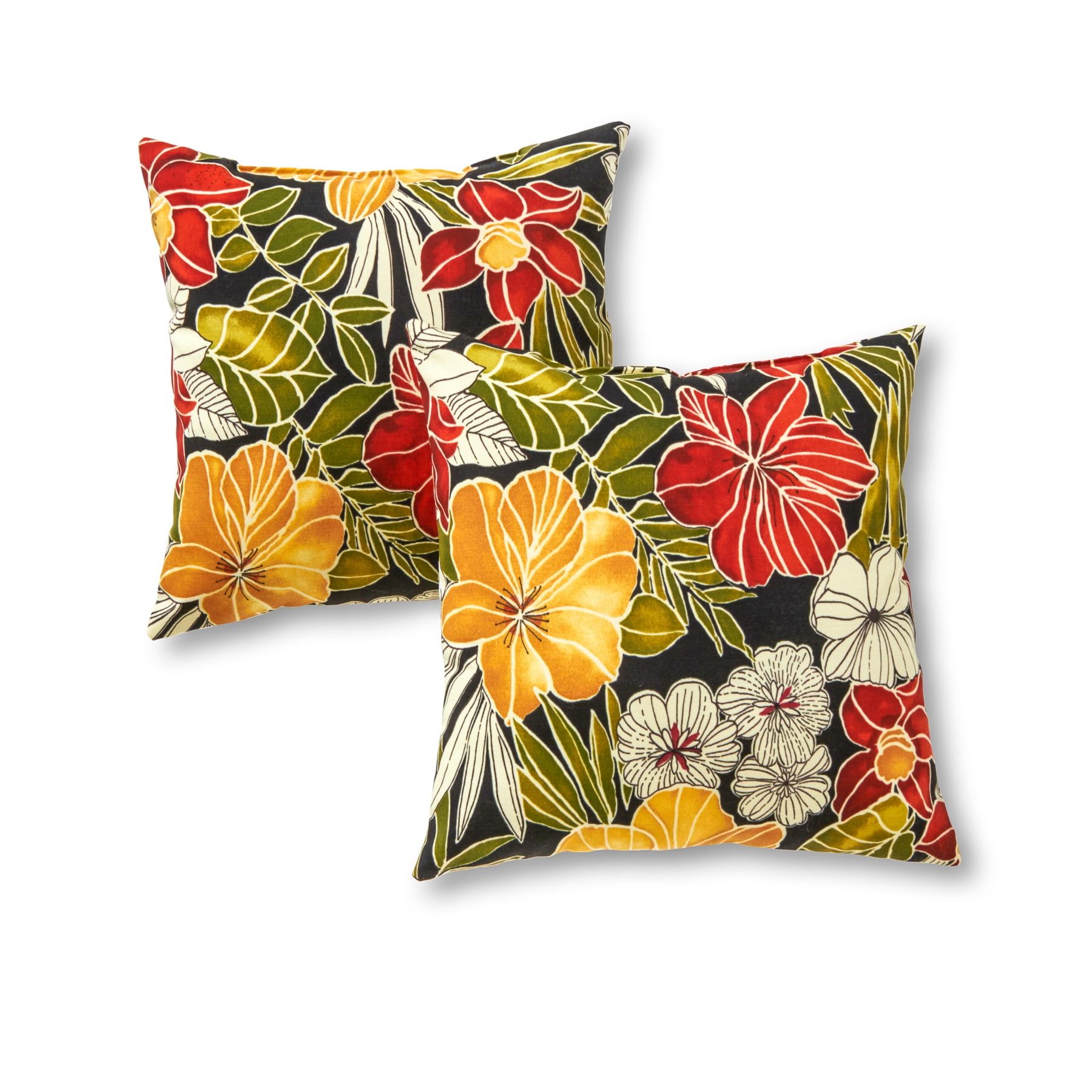 Aloha Black Floral 17" Square Outdoor Throw Pillow Set